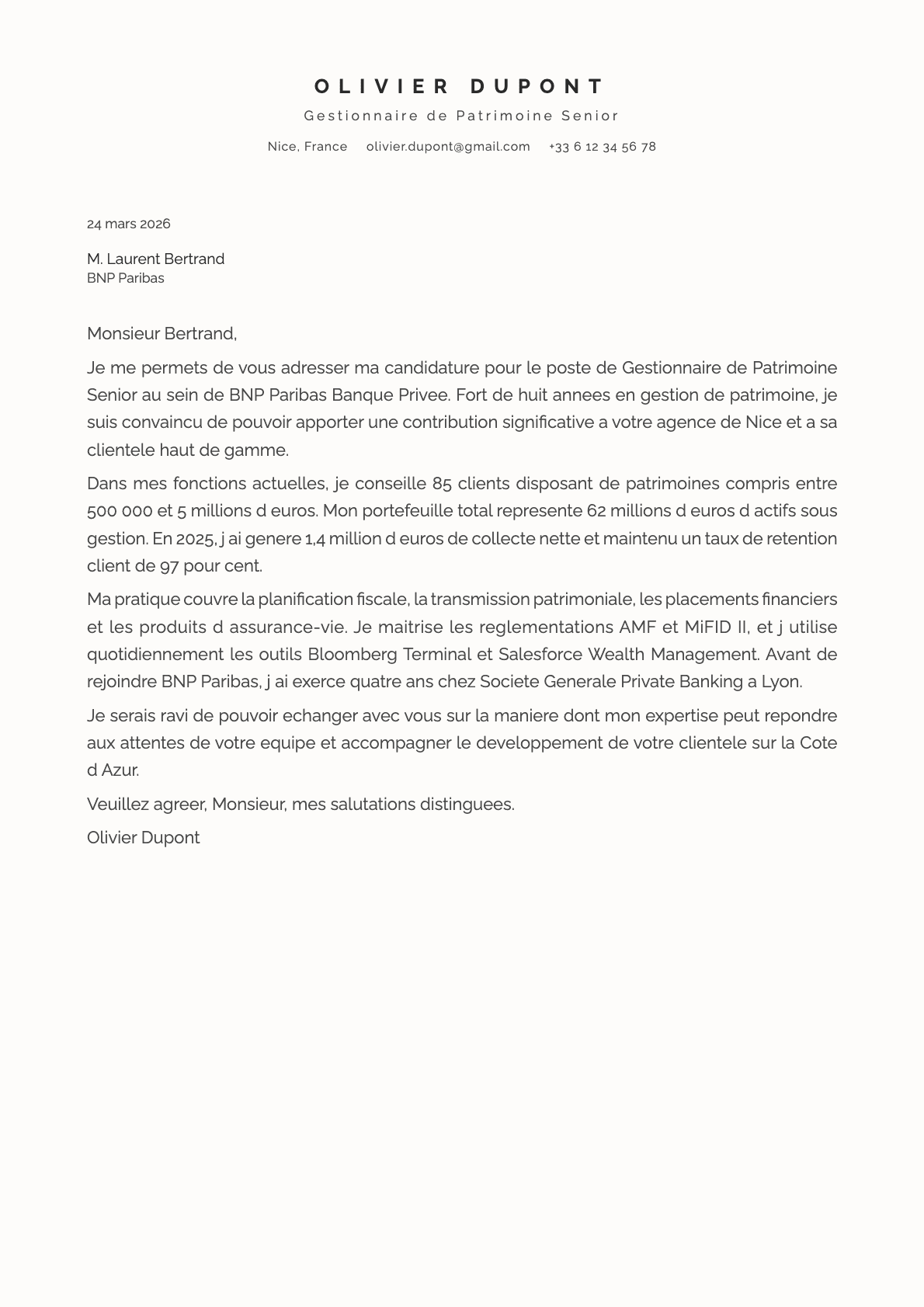 Ivory cover letter template preview