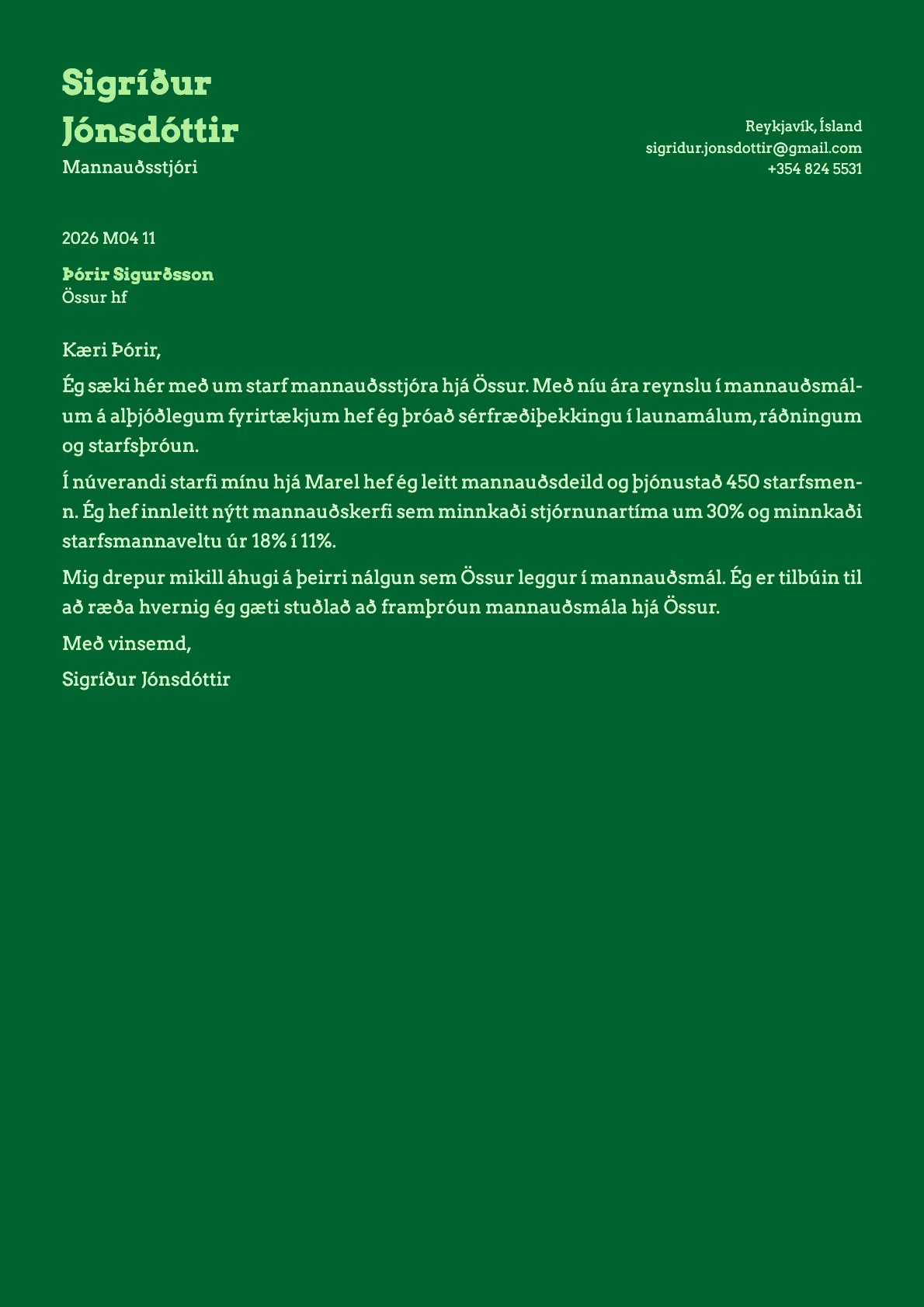 Emerald cover letter template preview
