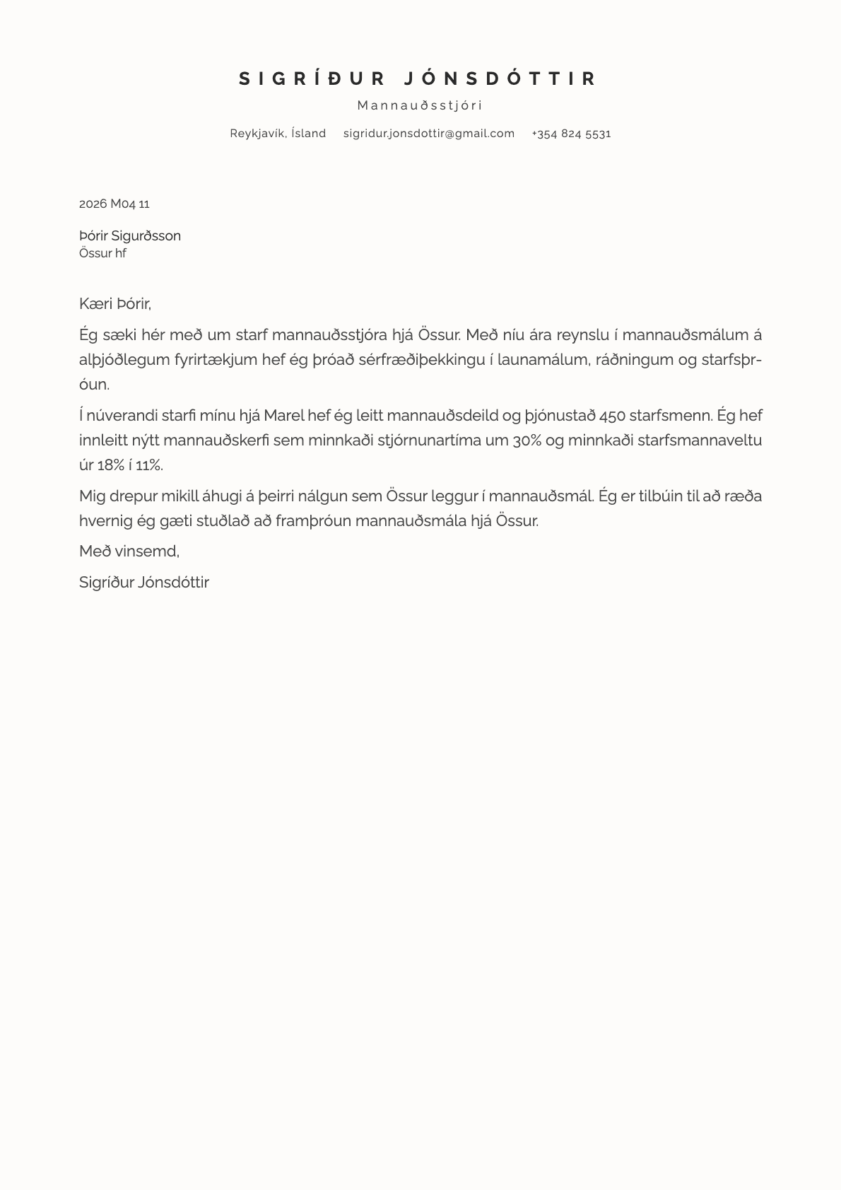 Ivory cover letter template preview