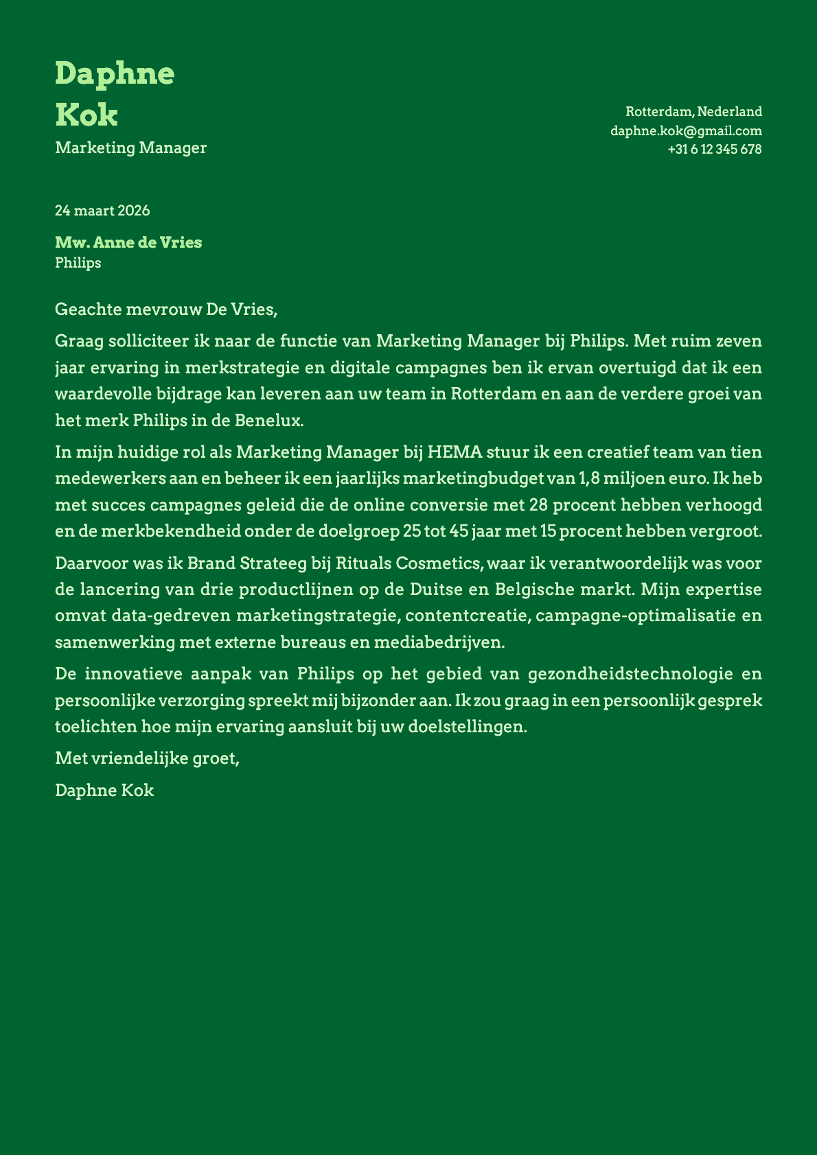 Emerald cover letter template preview
