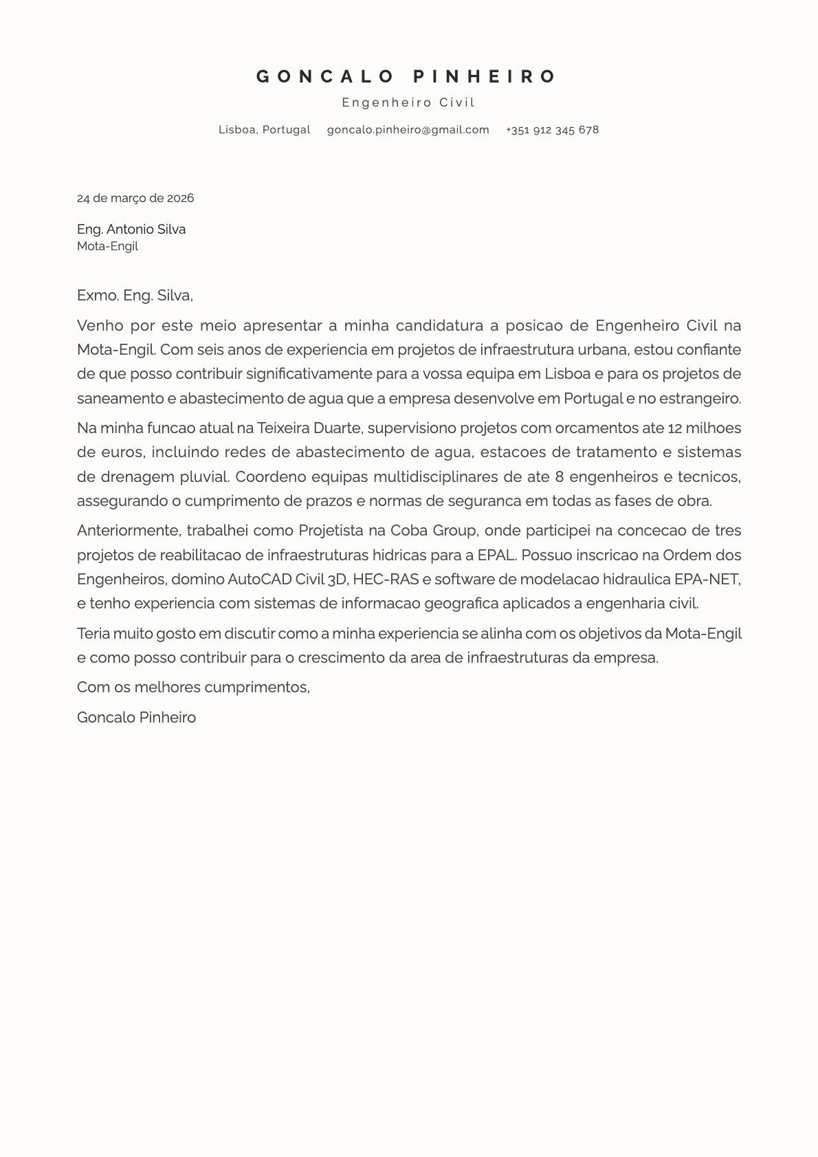 Ivory cover letter template preview