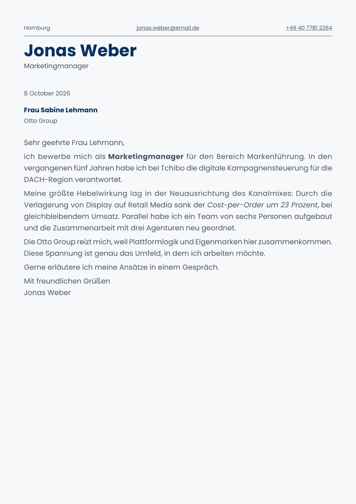 Fern cover letter template preview