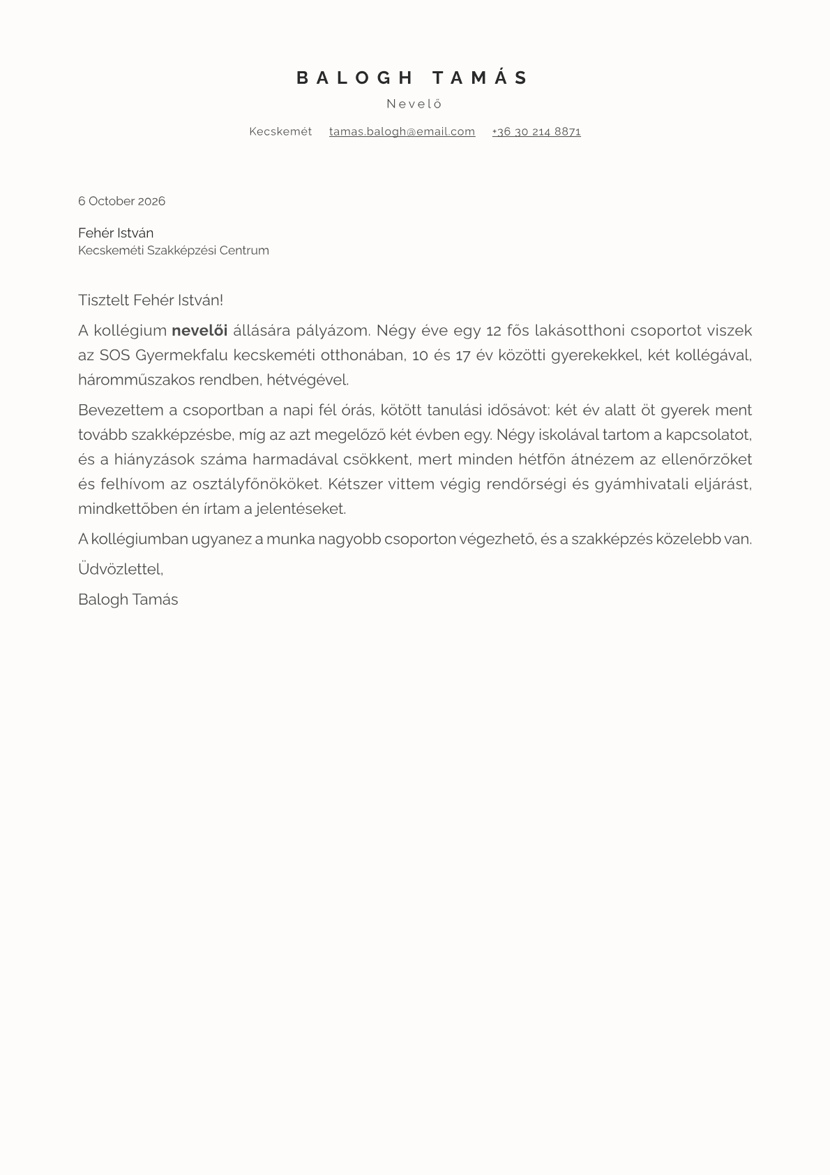 Ivory cover letter template preview