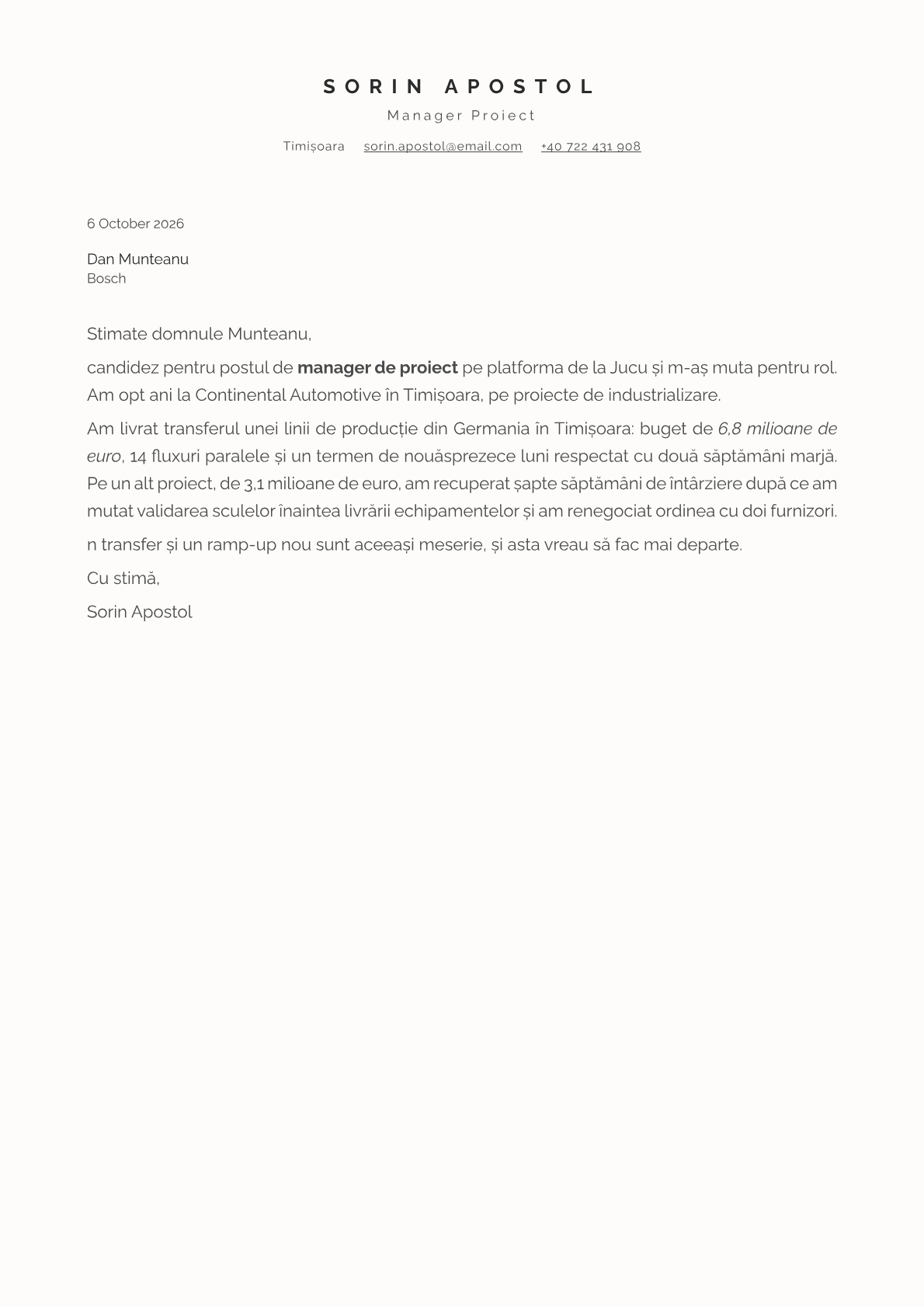 Ivory cover letter template preview