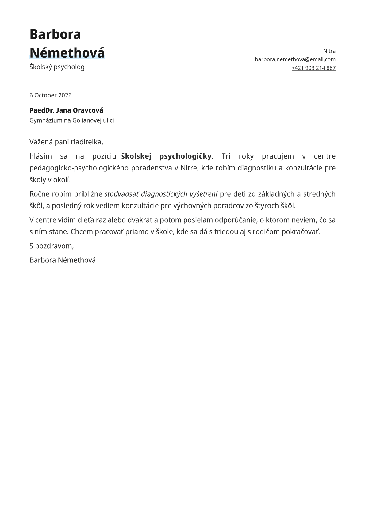 Copper cover letter template preview