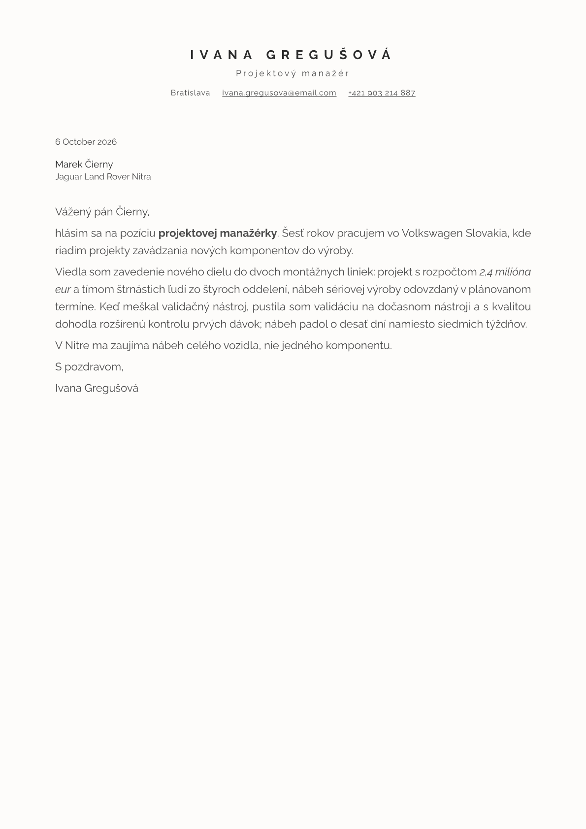 Ivory cover letter template preview