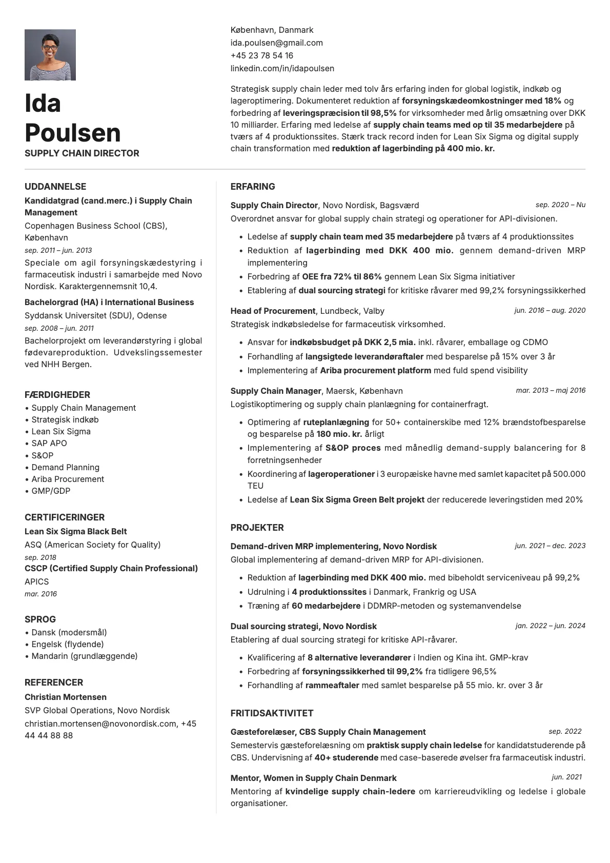 Obsidian Photo resume template preview