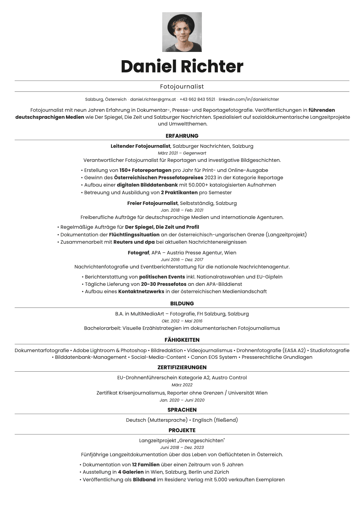 Quartz Photo resume template preview