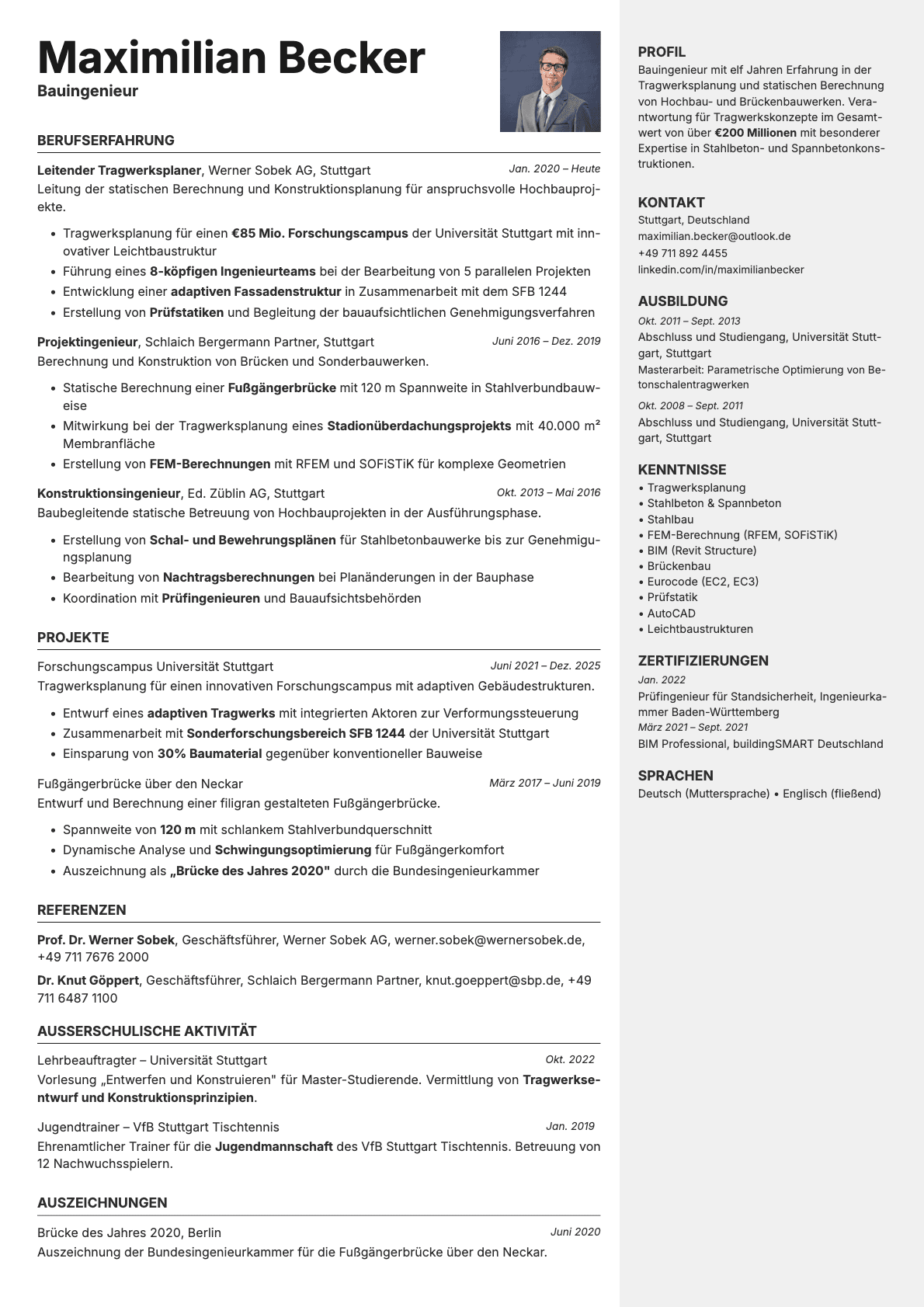 Vanta Photo resume template preview