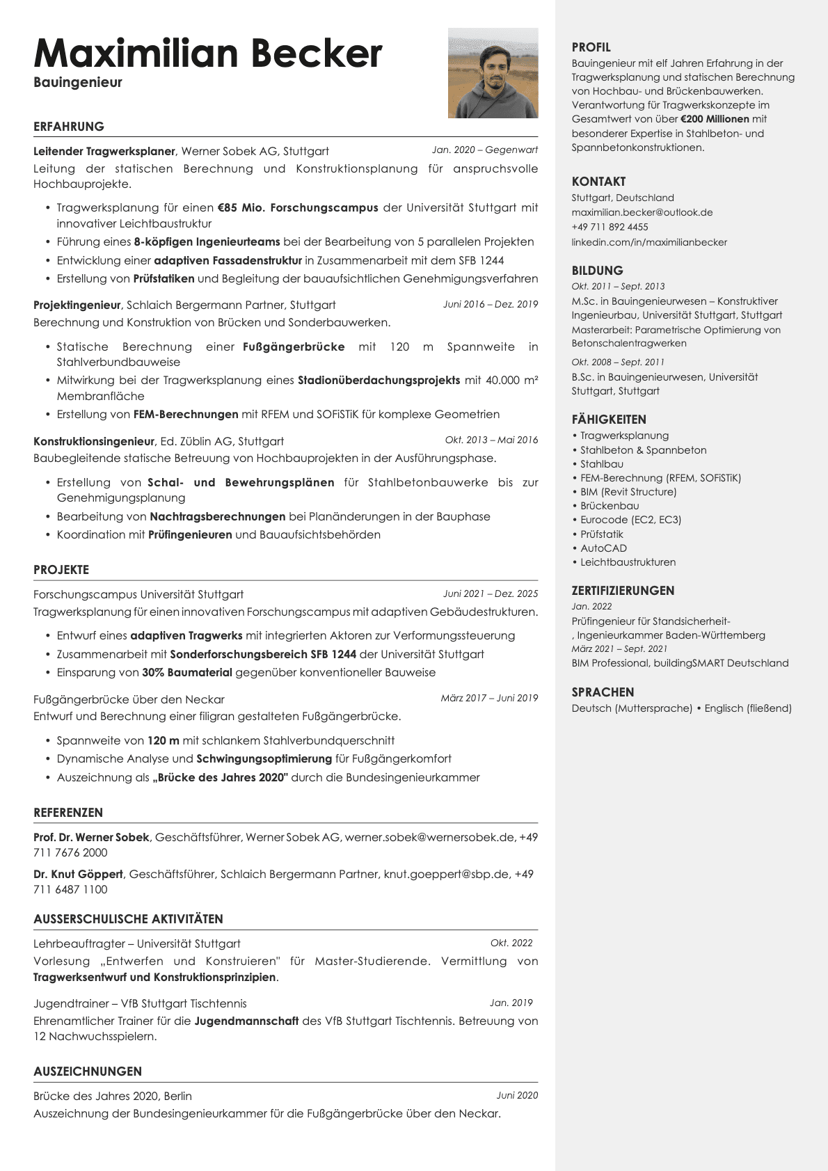 Vanta Photo resume template preview