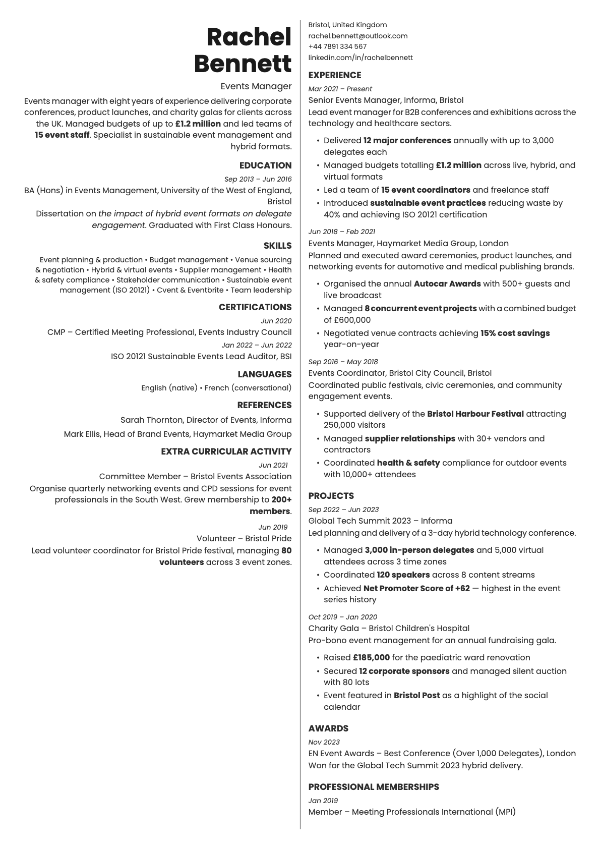 Amber resume template preview