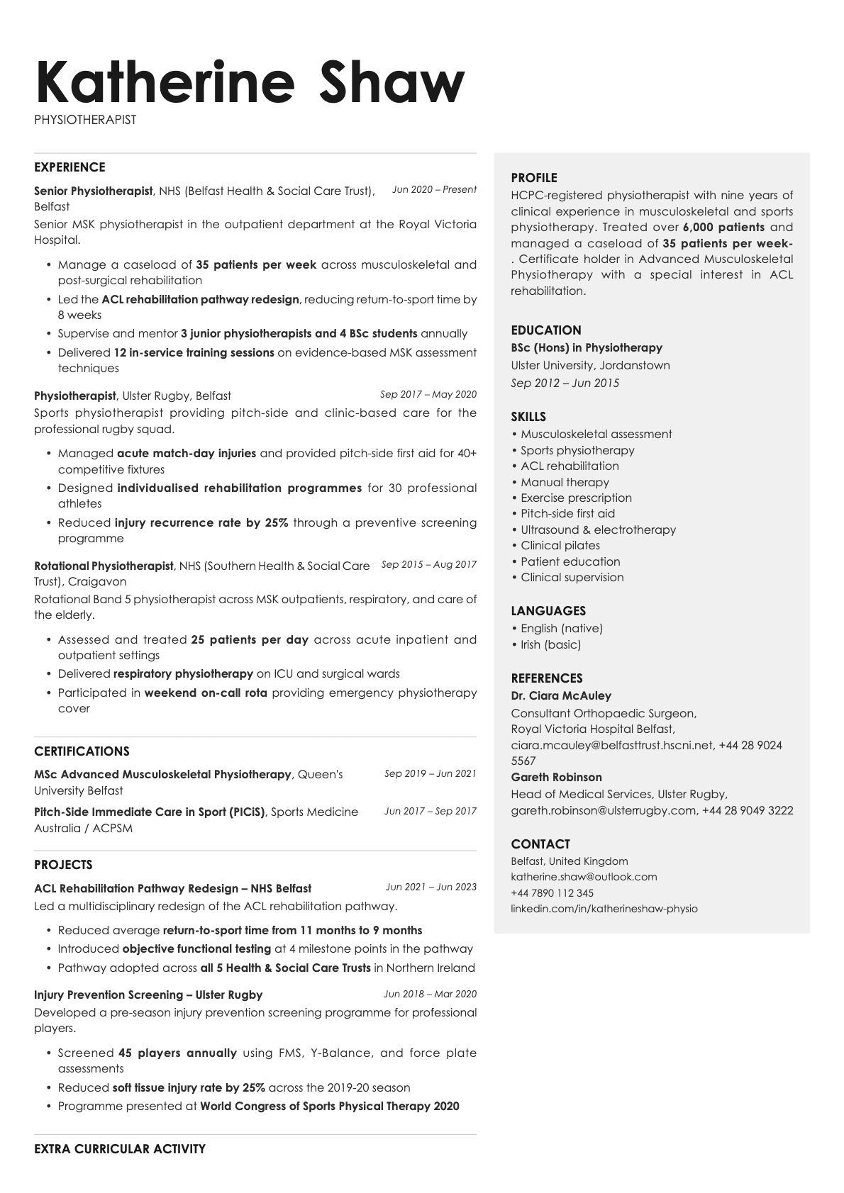 Bronze resume template preview