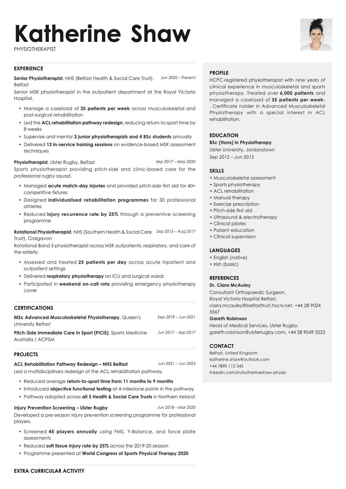 Bronze Photo resume template preview