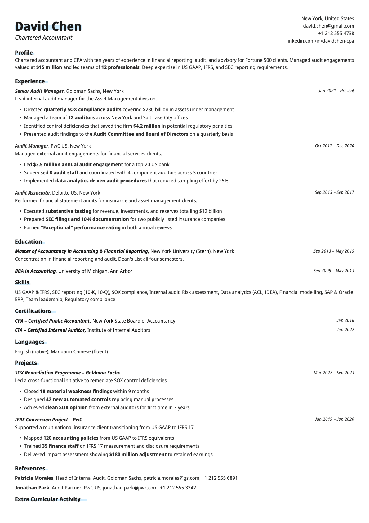 Copper resume template preview