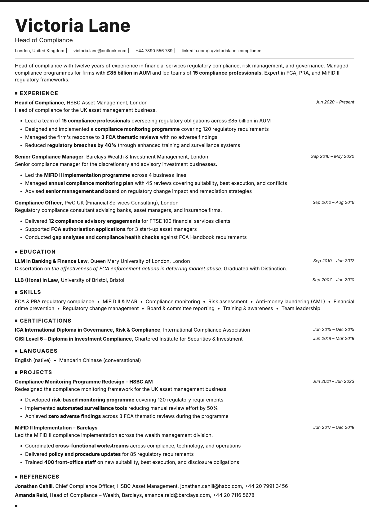 Graphite resume template preview