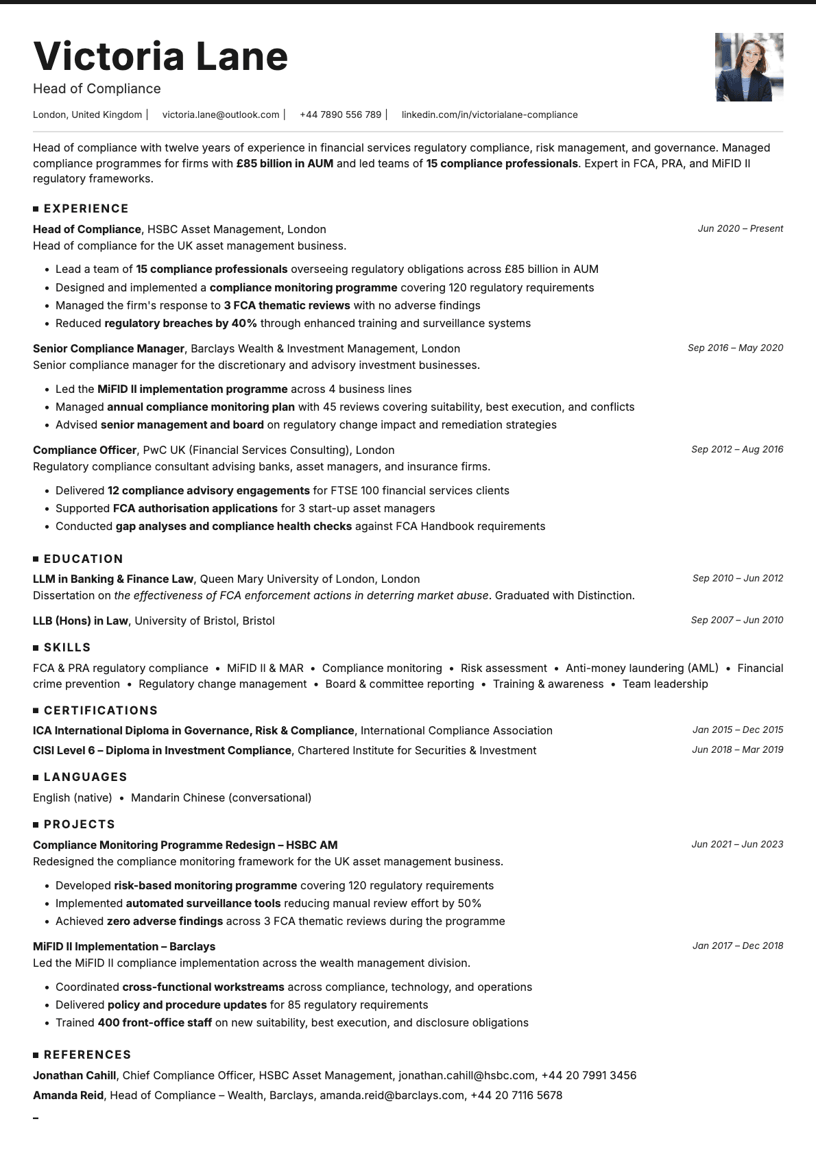 Graphite Photo resume template preview