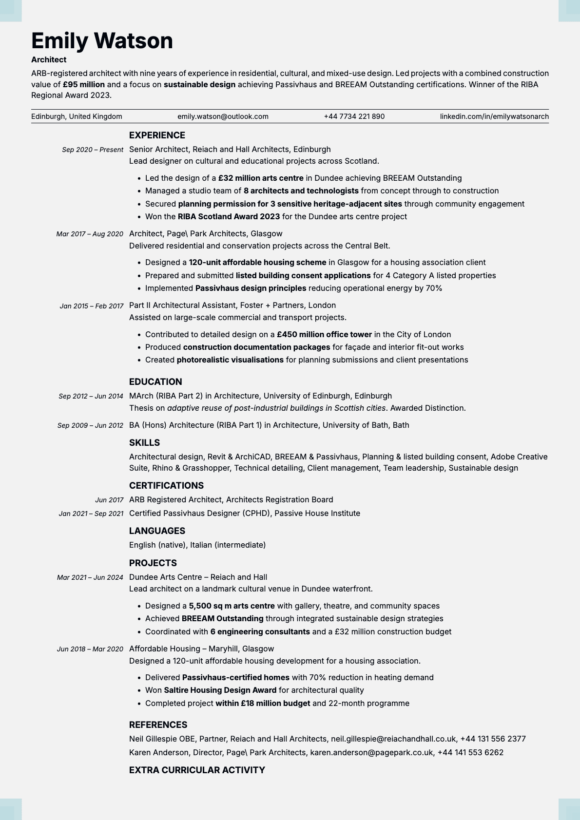 Marble resume template preview