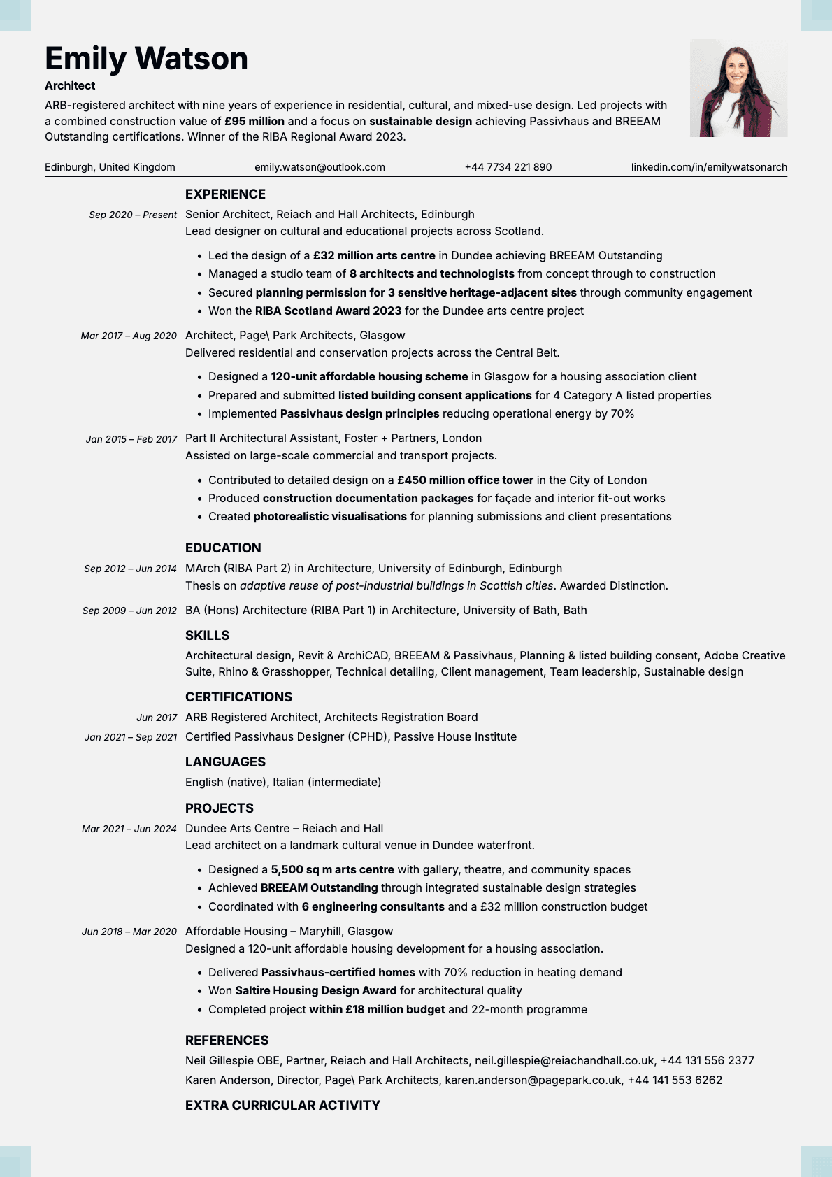 Marble Photo resume template preview