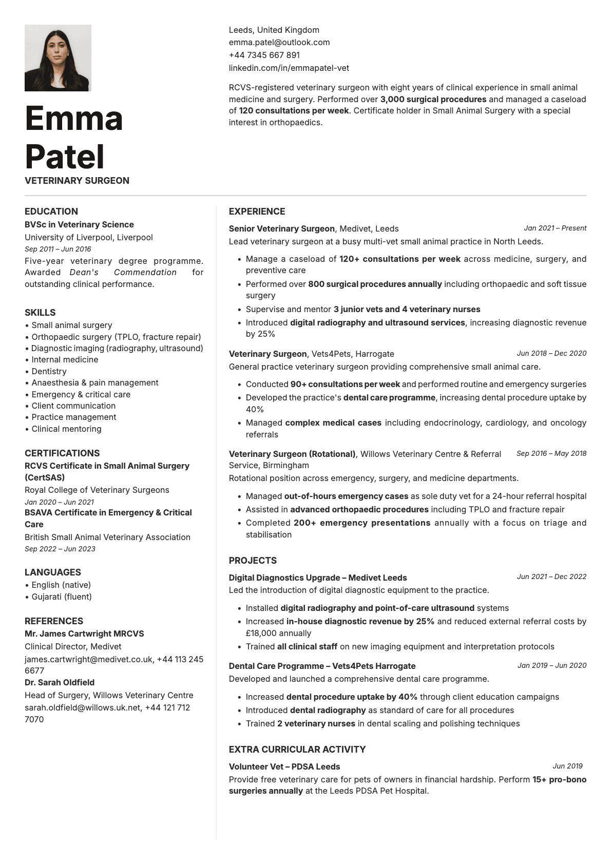 Obsidian Photo resume template preview