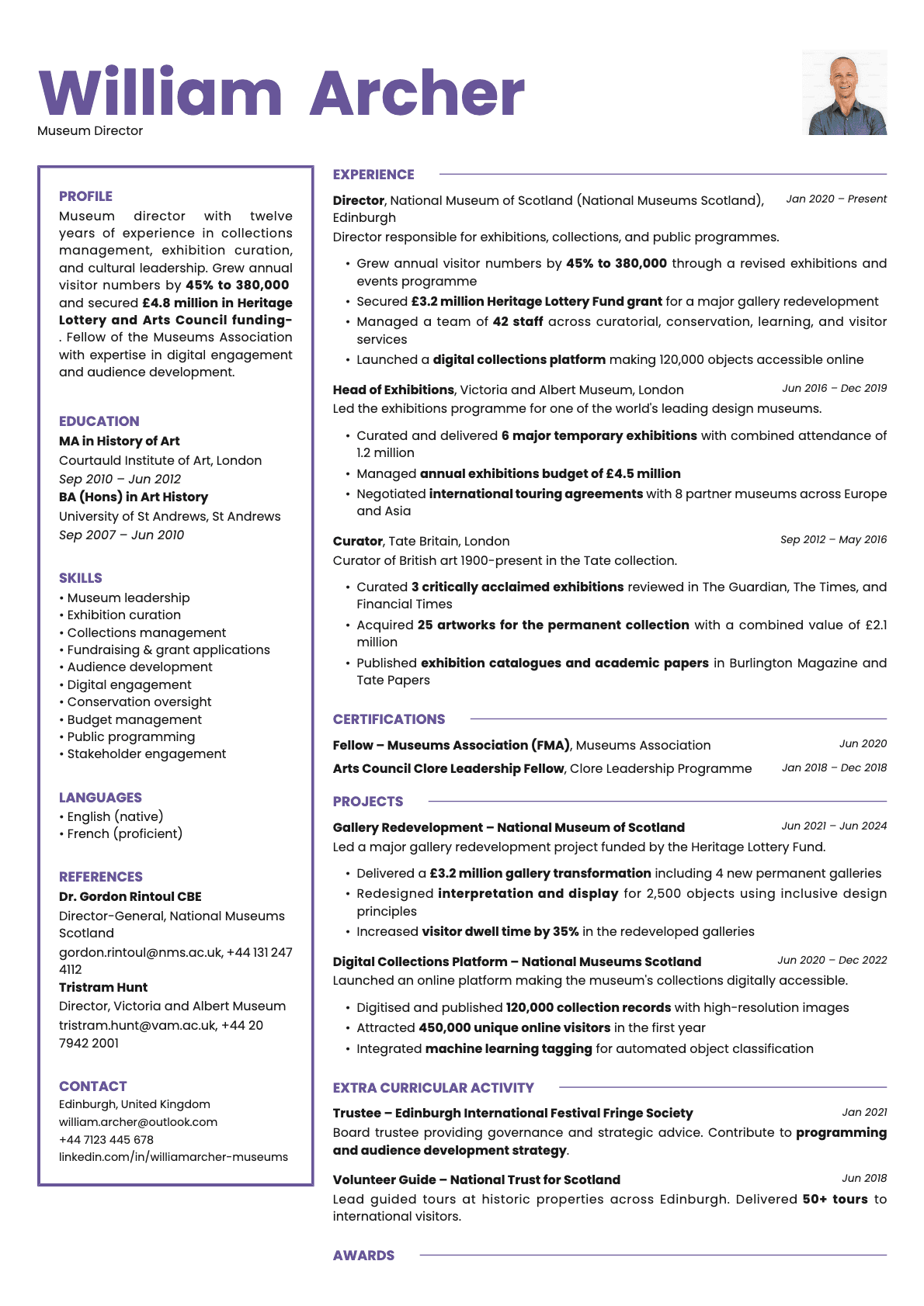 Opal Photo resume template preview