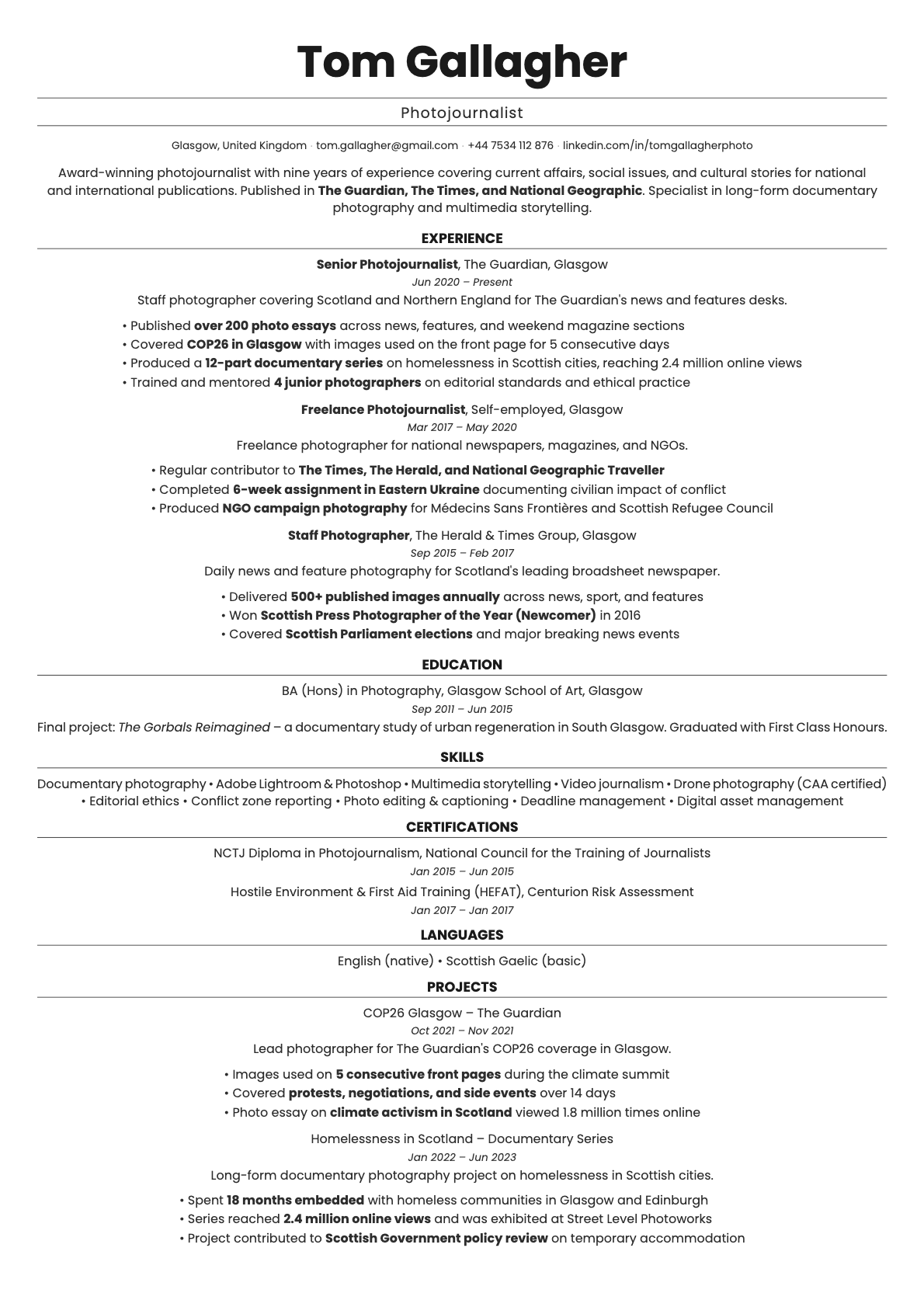 Quartz resume template preview