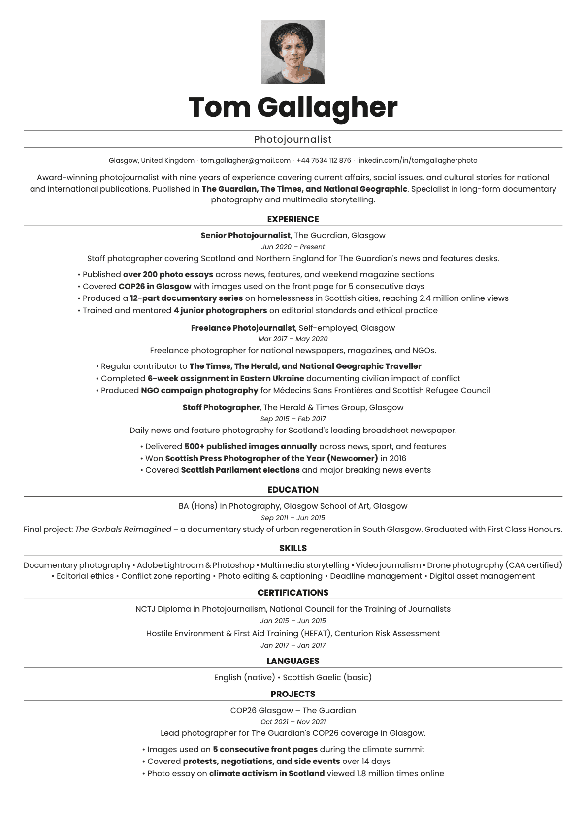 Quartz Photo resume template preview