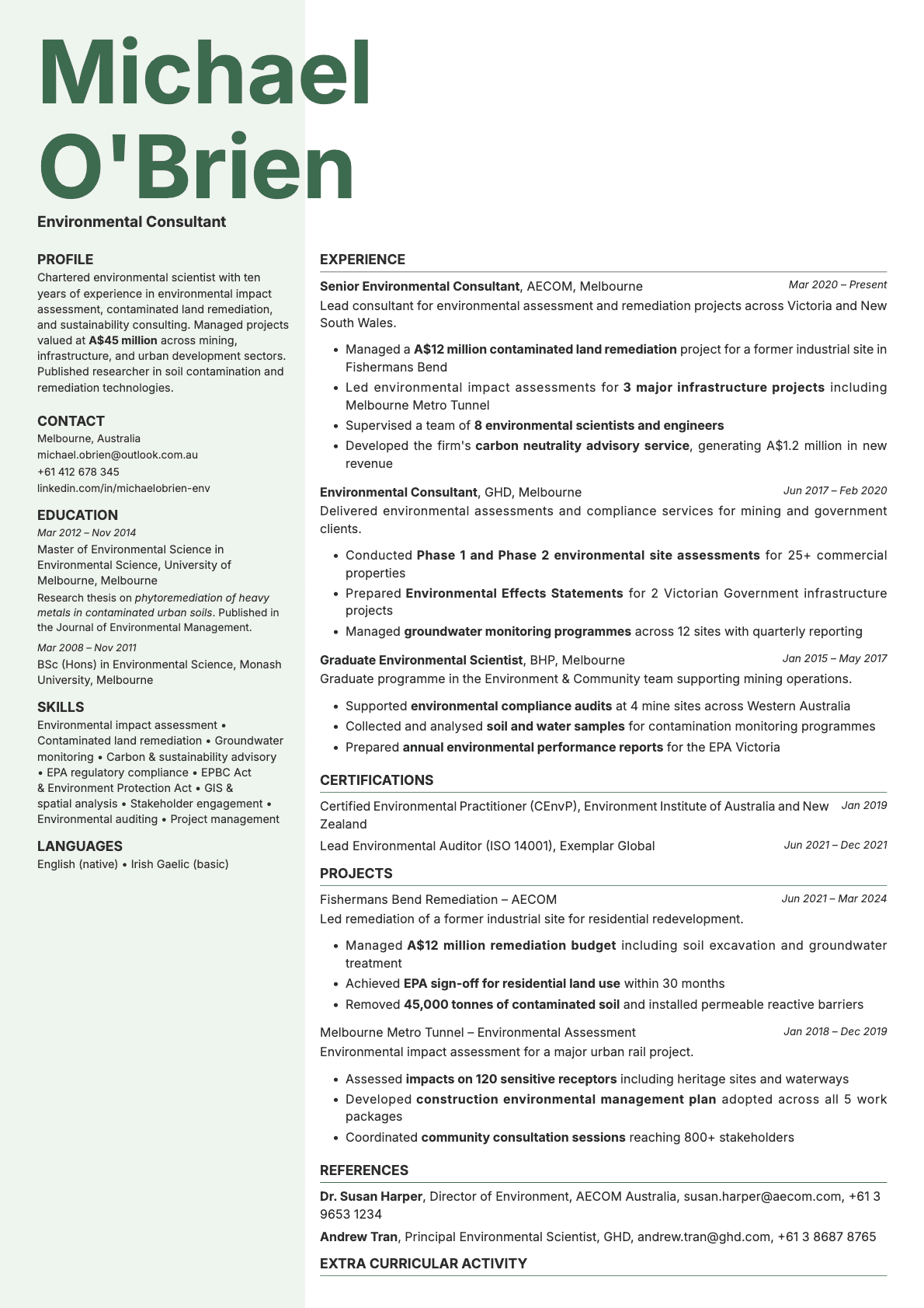 Sage resume template preview