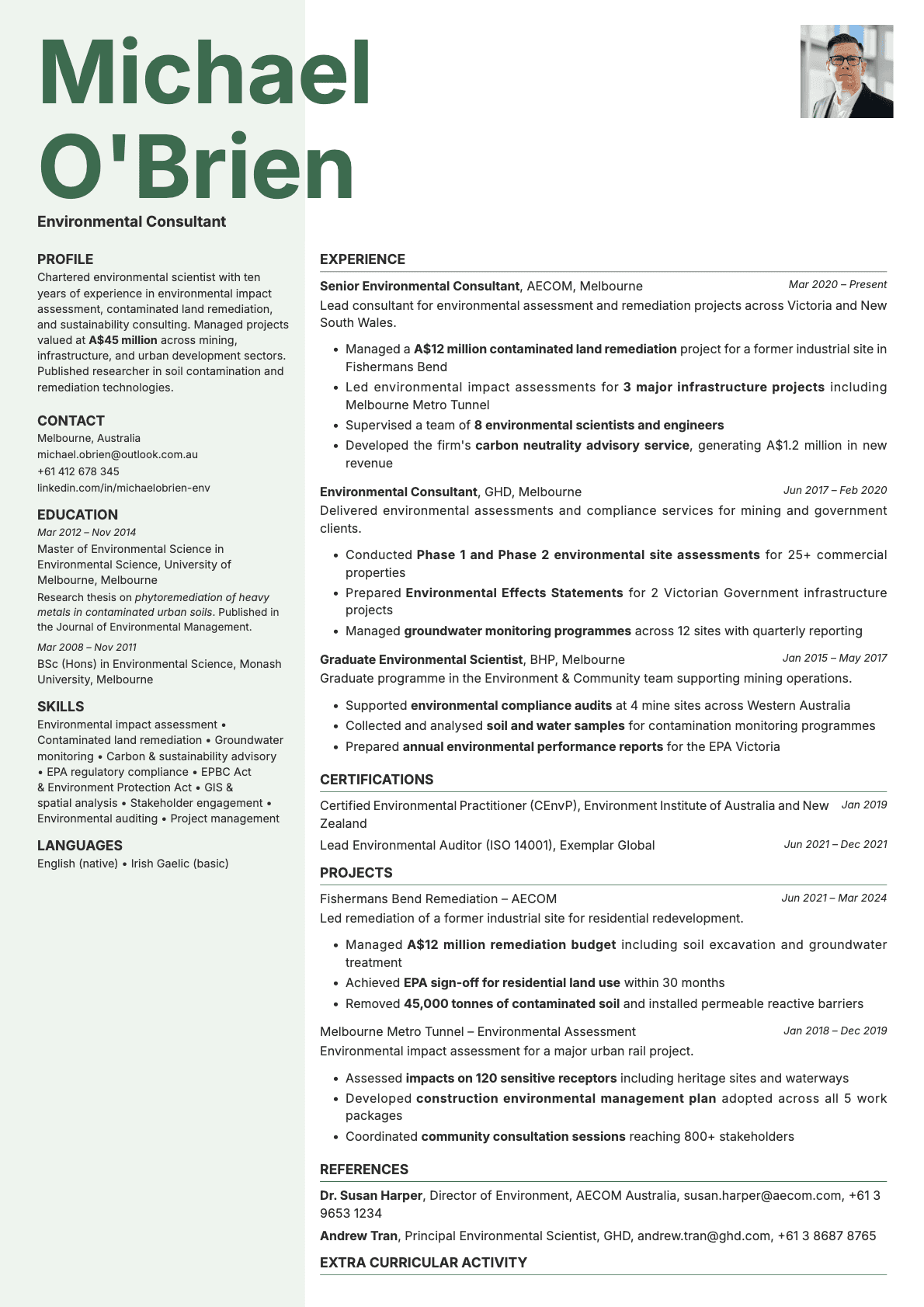 Sage Photo resume template preview