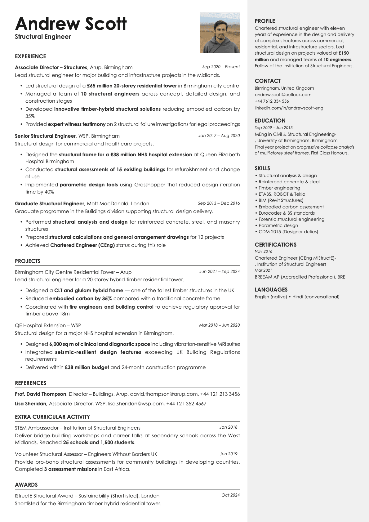 Vanta Photo resume template preview