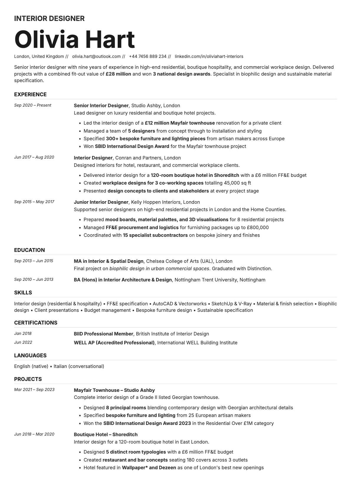 Zinc resume template preview