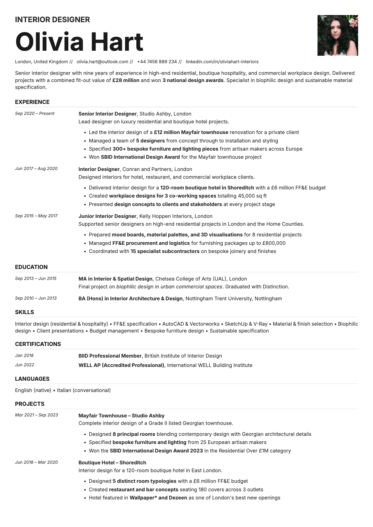 Zinc Photo resume template preview