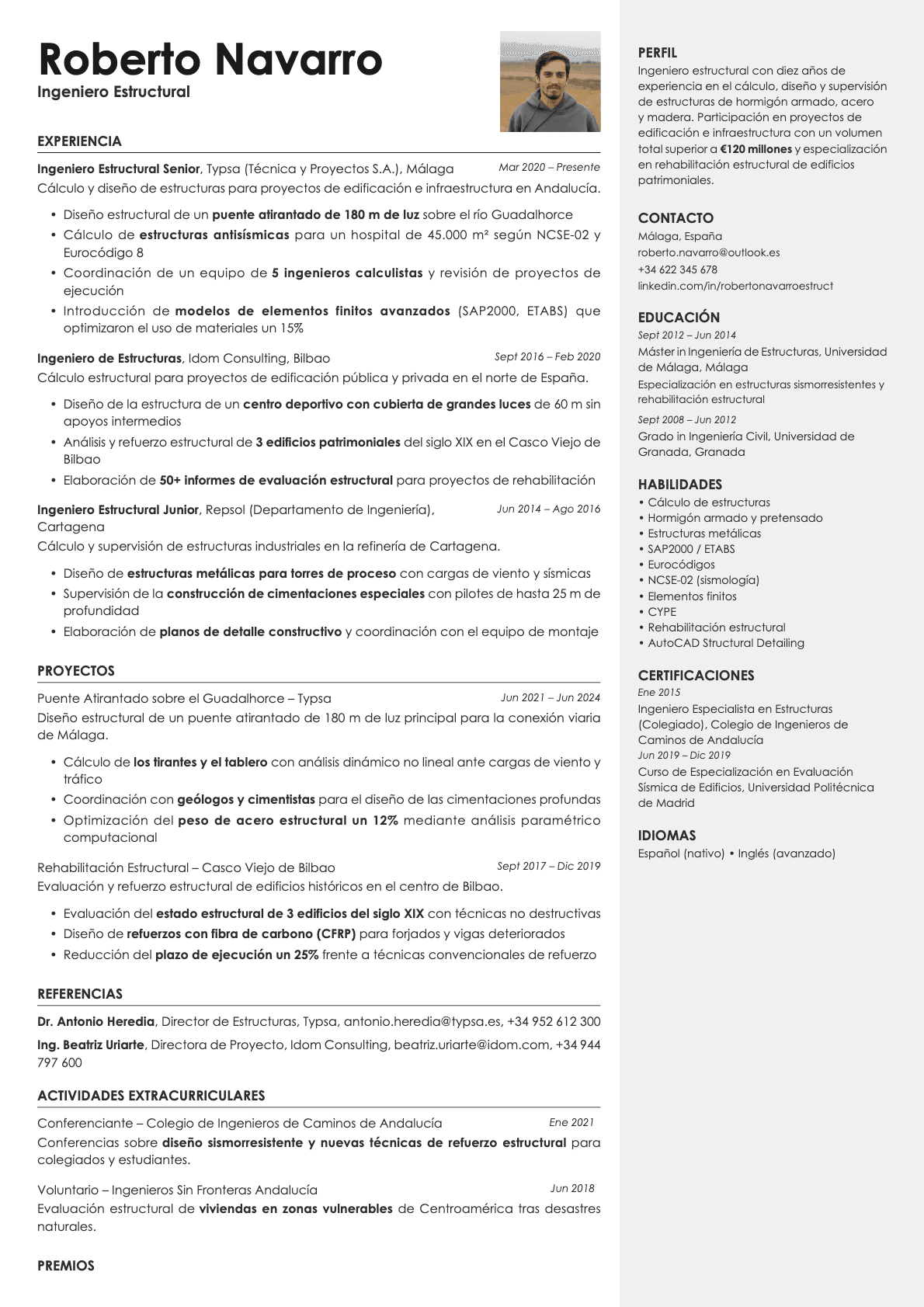 Vanta Photo resume template preview