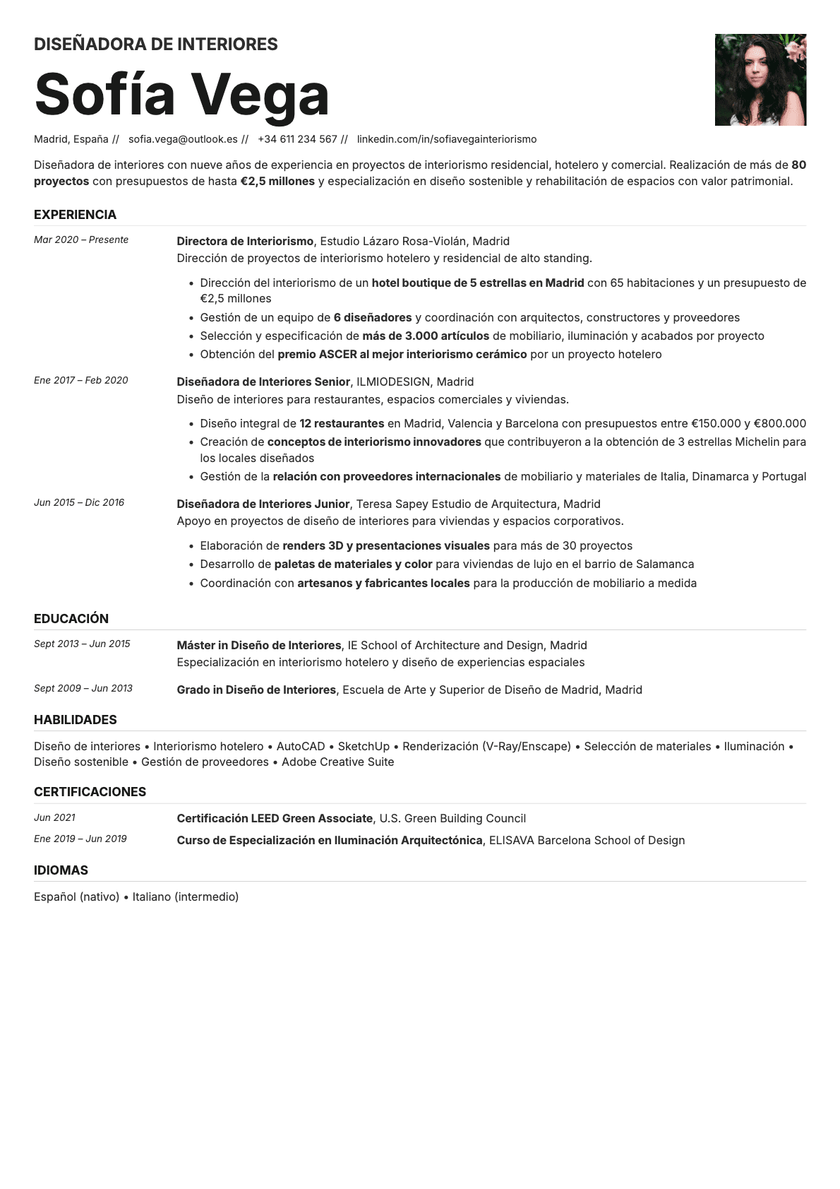 Zinc Photo resume template preview