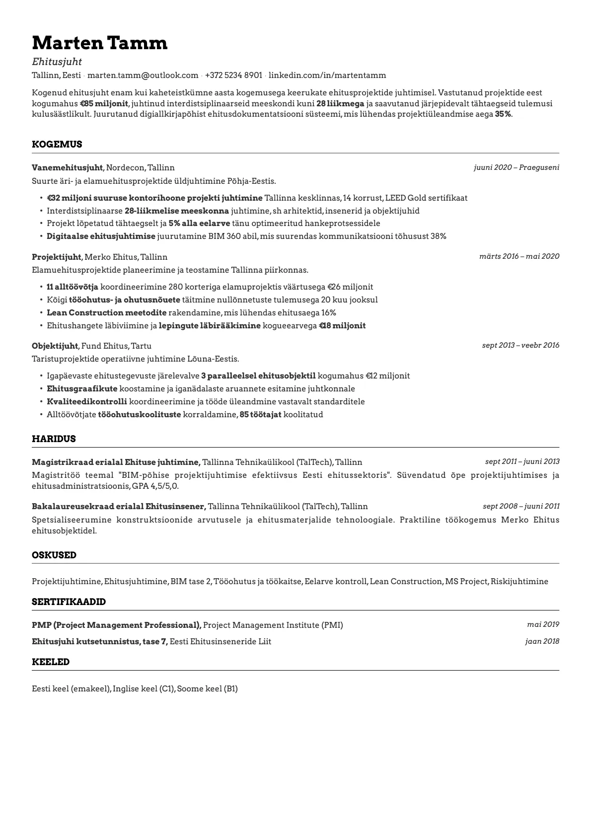 Emerald resume template preview