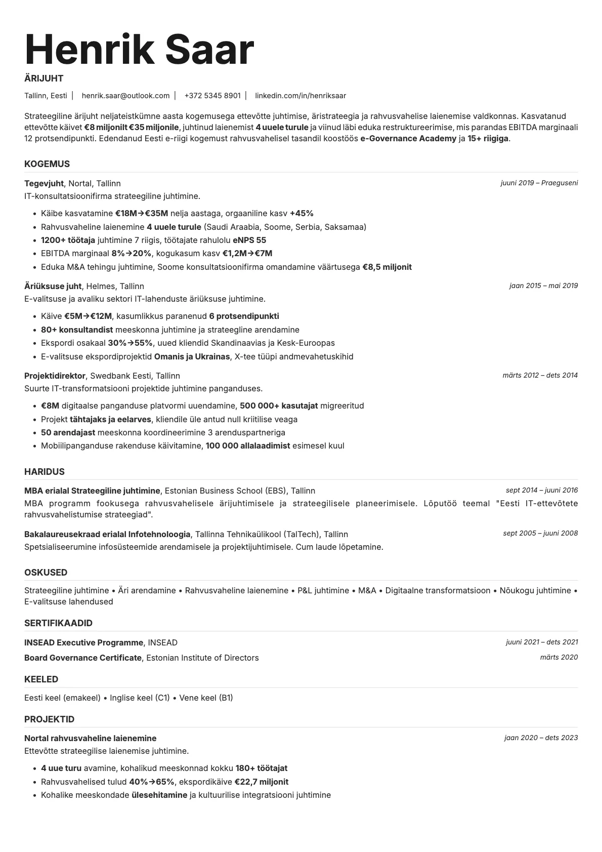 Platinum resume template preview