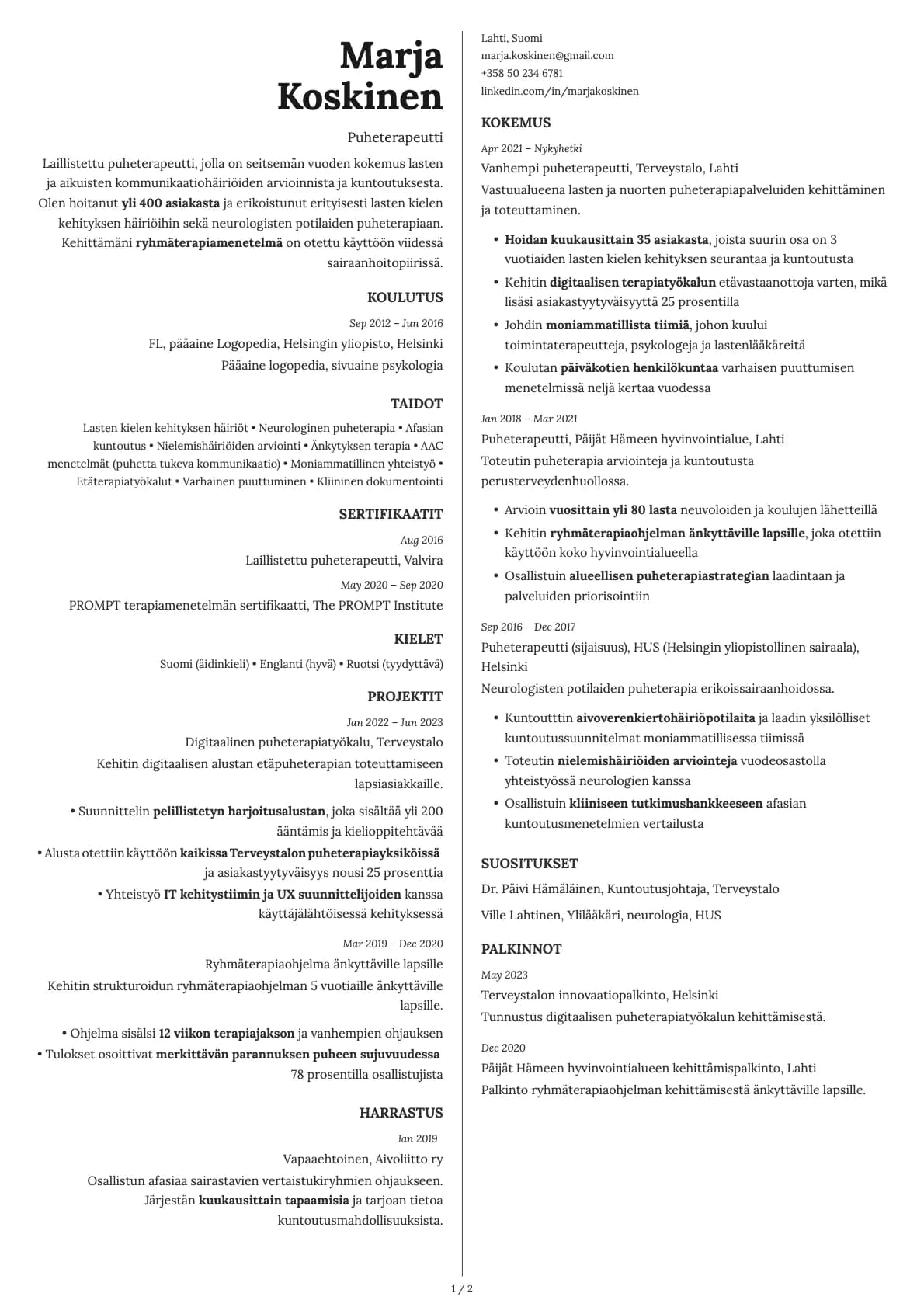 Amber resume template preview