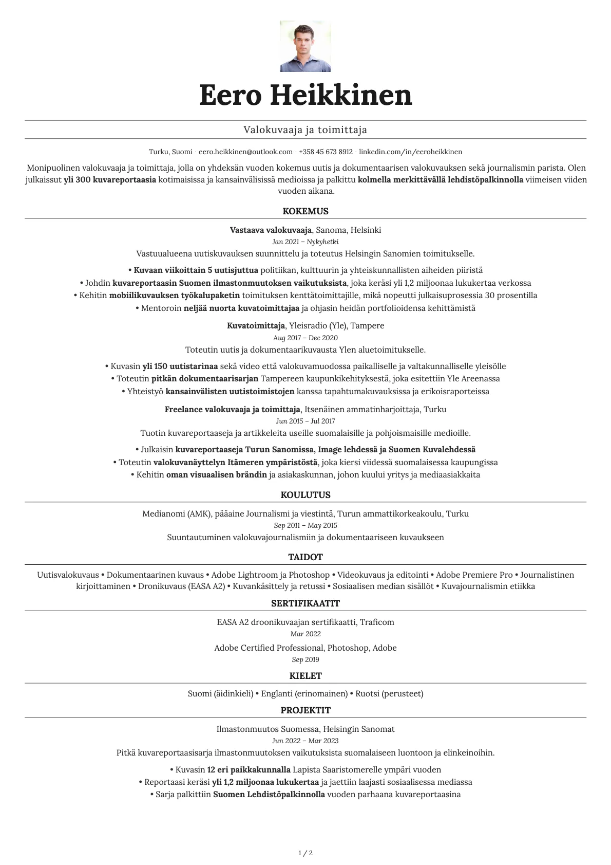 Quartz Photo resume template preview