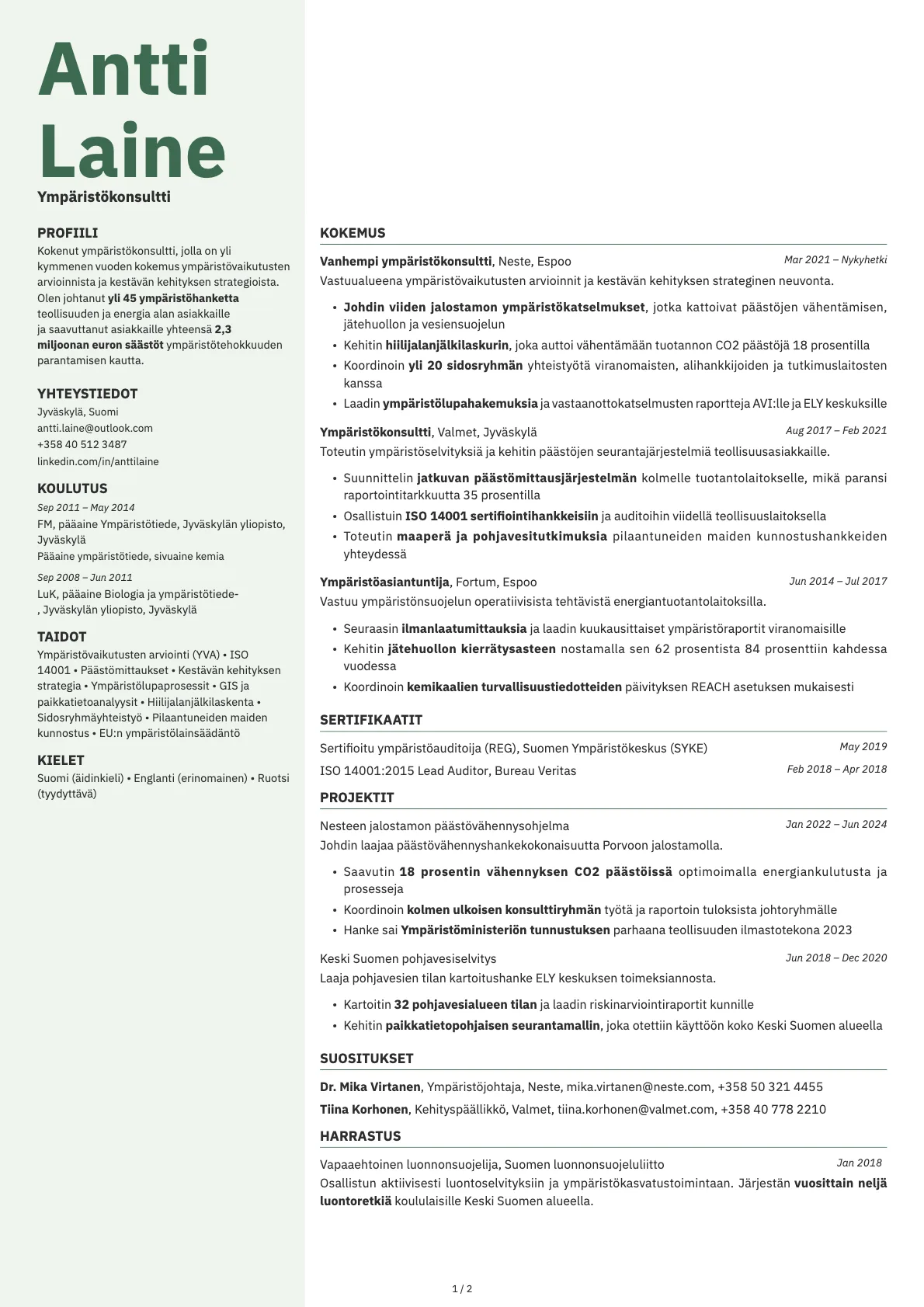 Sage resume template preview