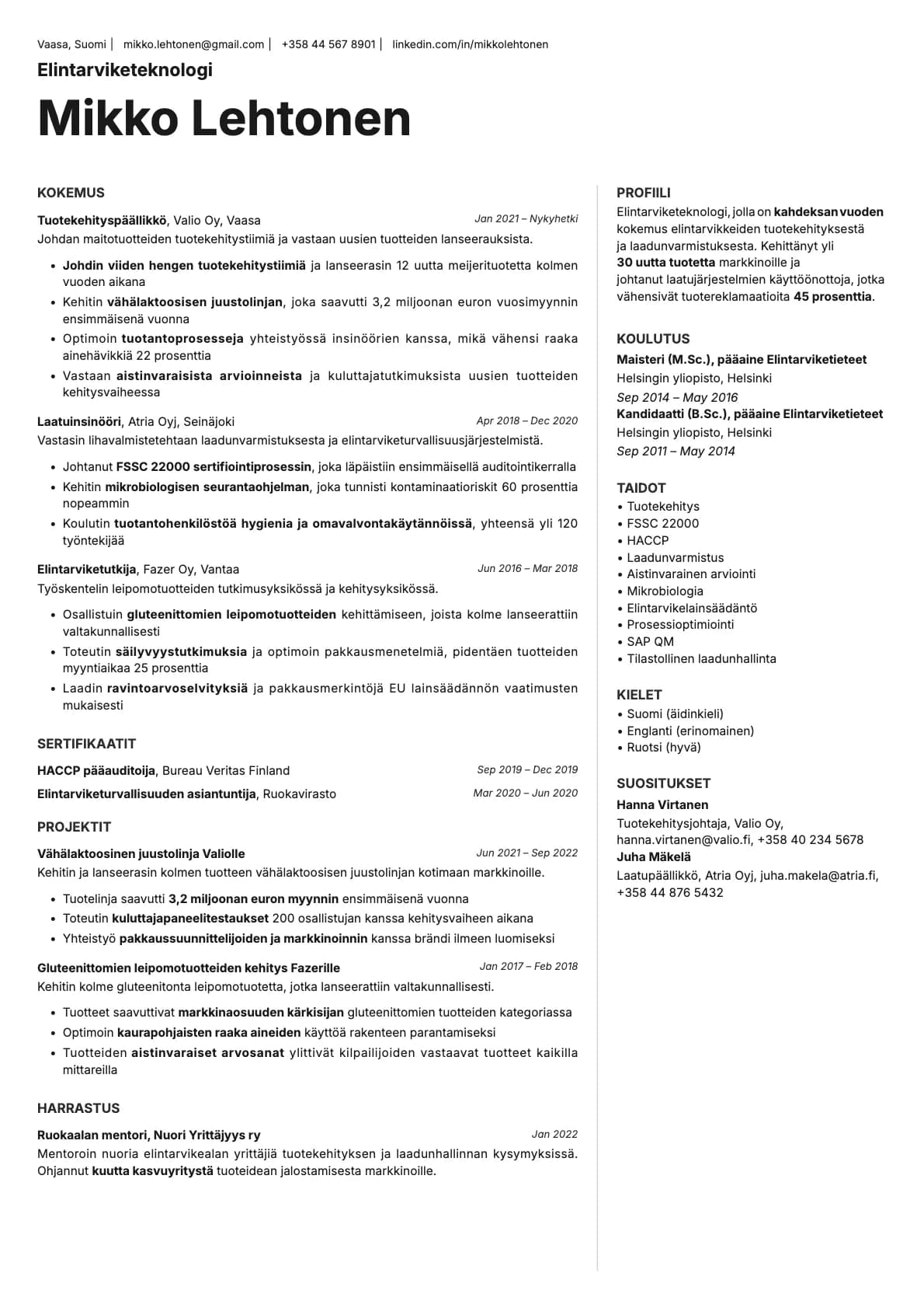 Sapphire resume template preview