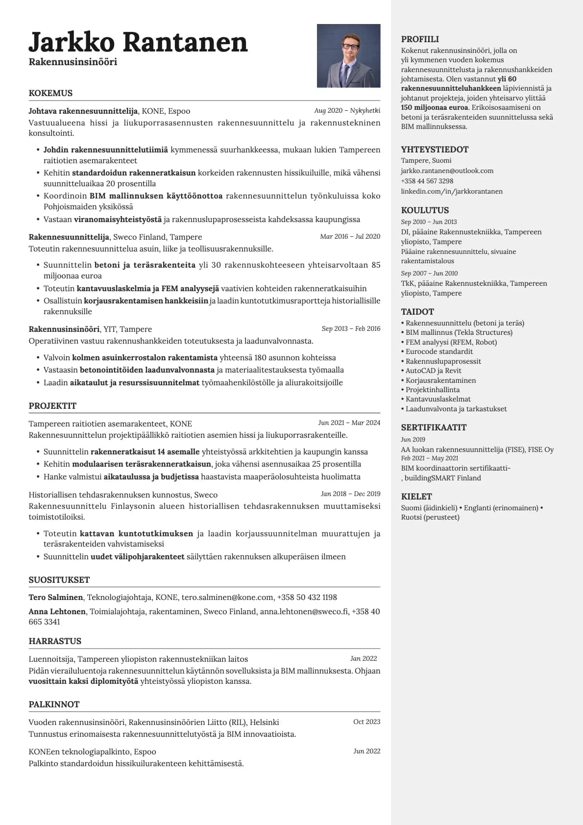 Vanta Photo resume template preview