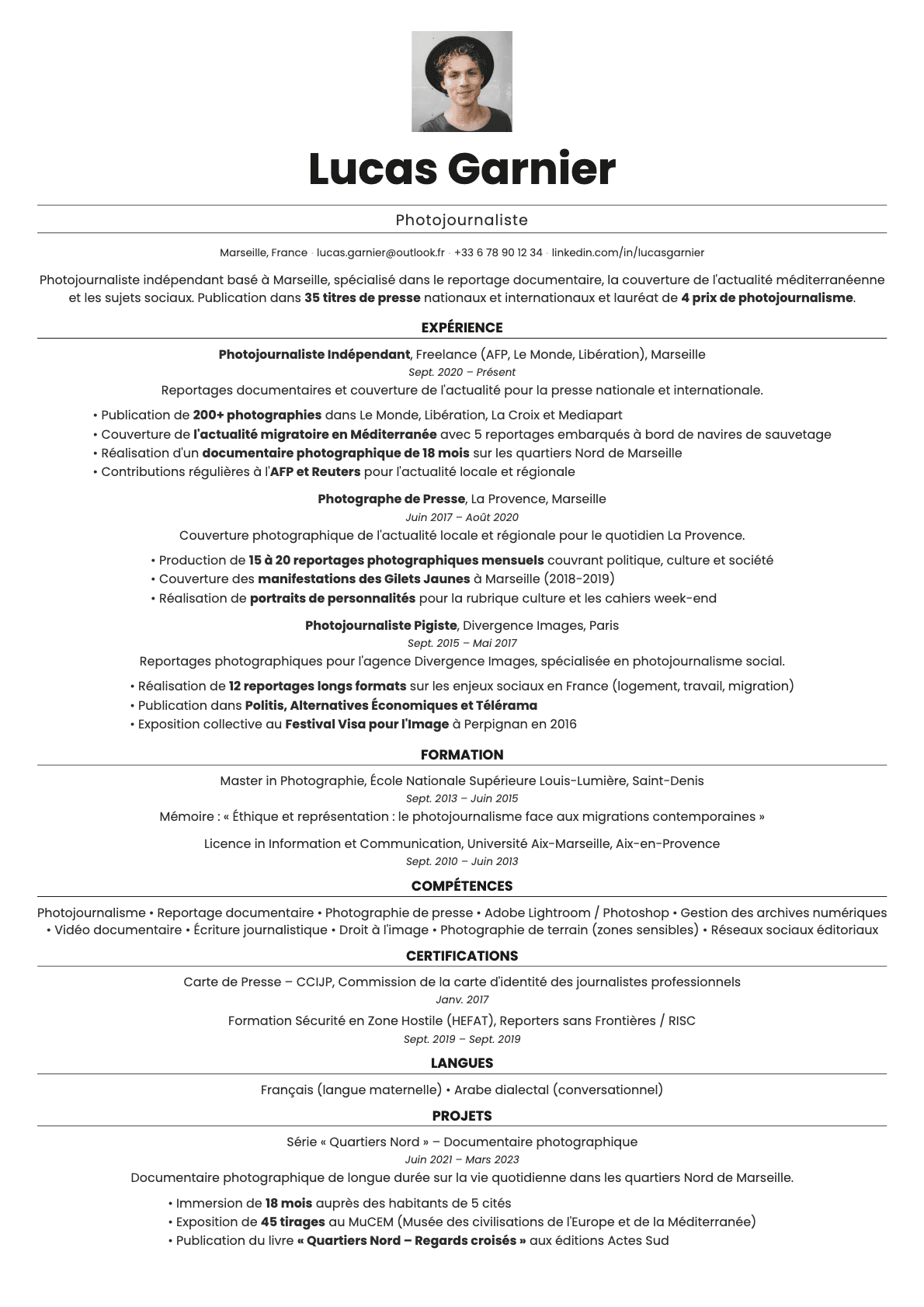 Quartz Photo resume template preview