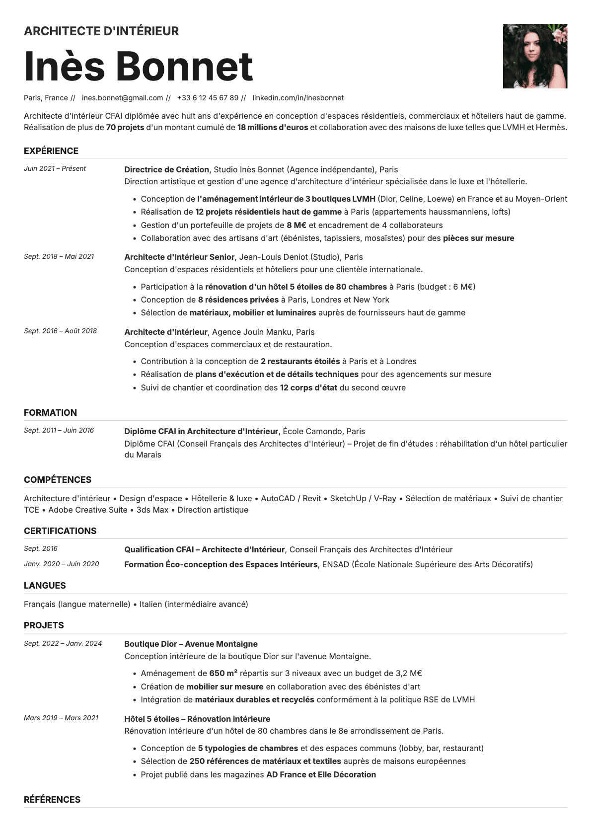 Zinc Photo resume template preview