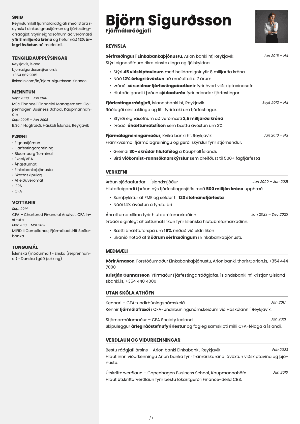 Aurum Photo resume template preview