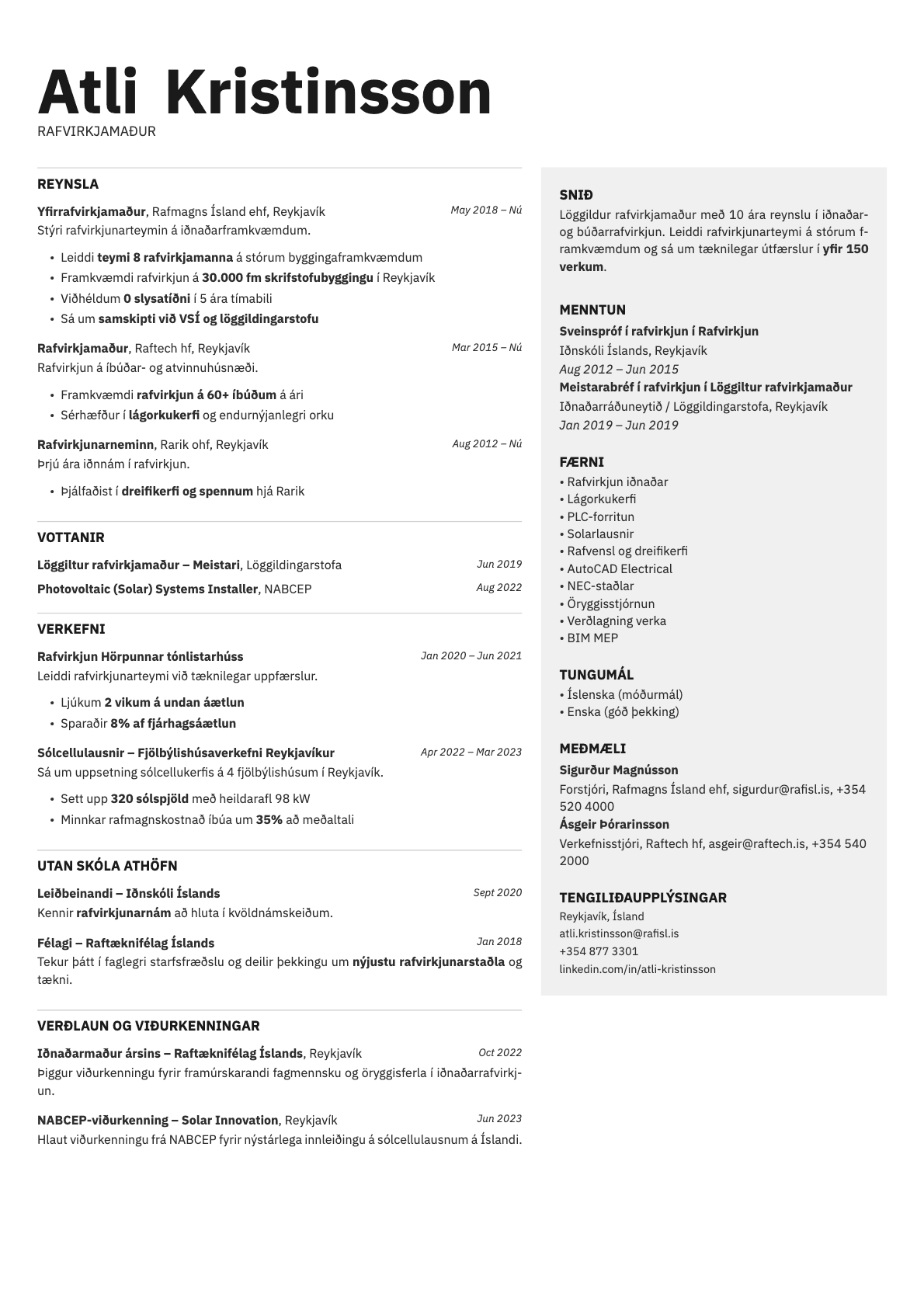 Bronze resume template preview