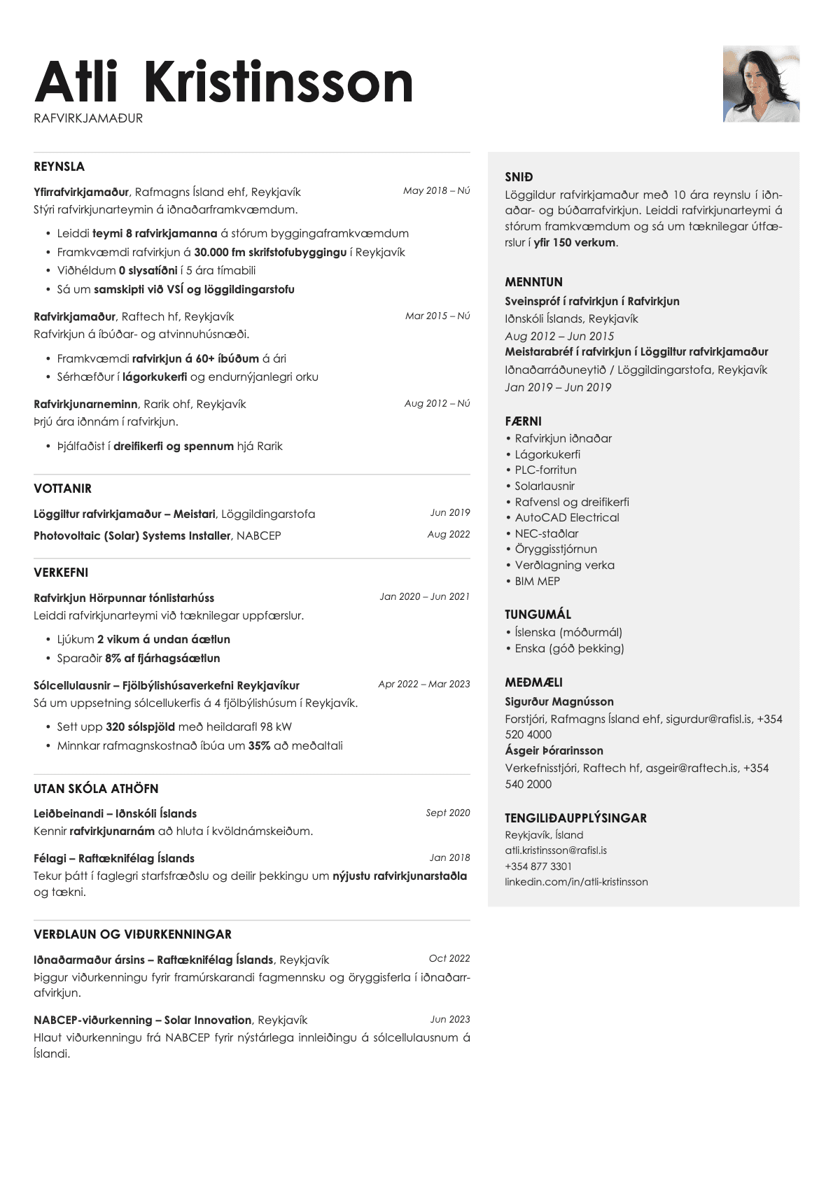 Bronze Photo resume template preview