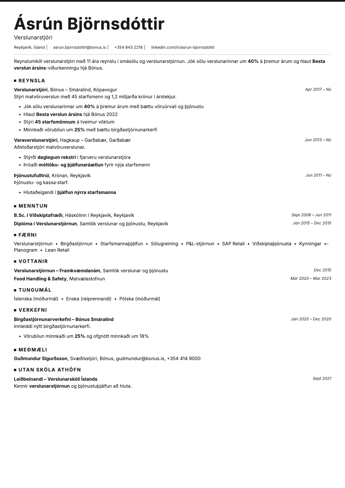 Graphite resume template preview