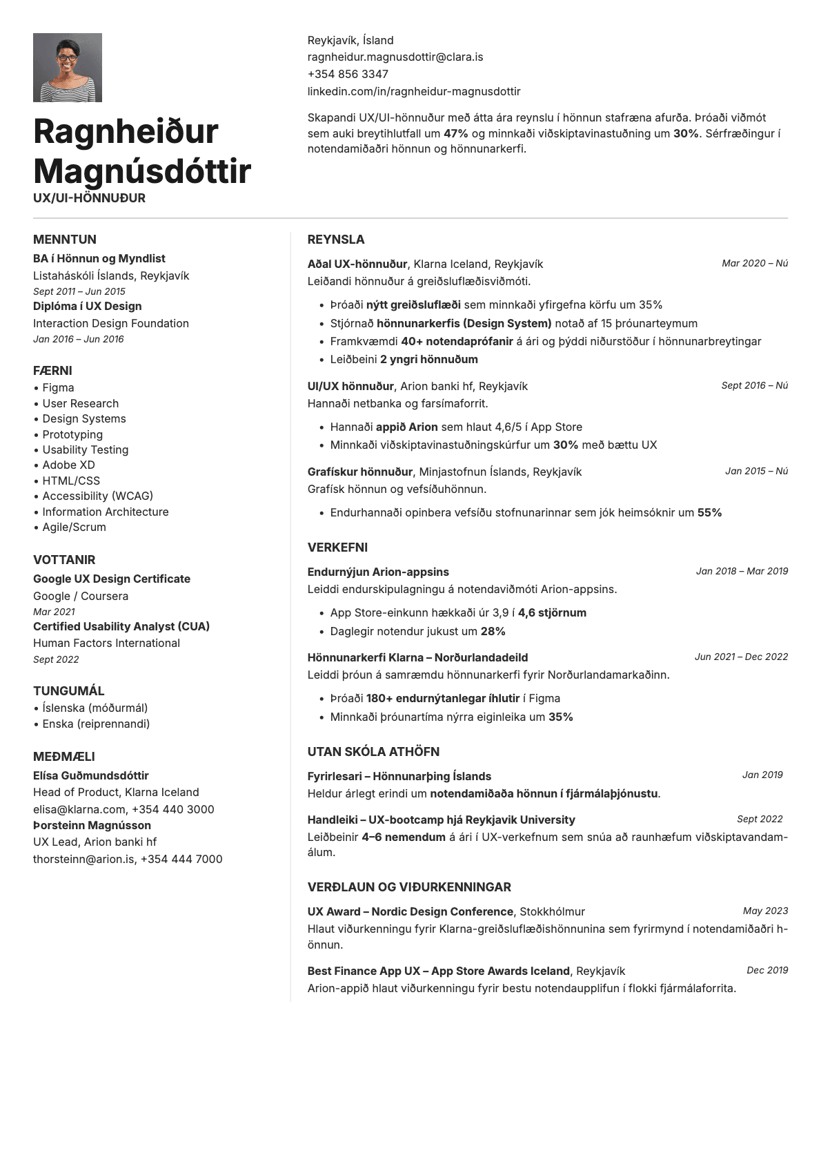 Obsidian Photo resume template preview