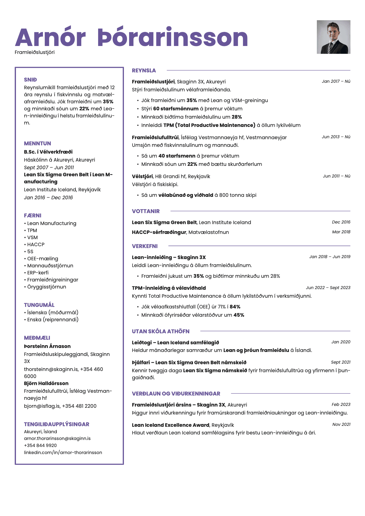 Opal Photo resume template preview