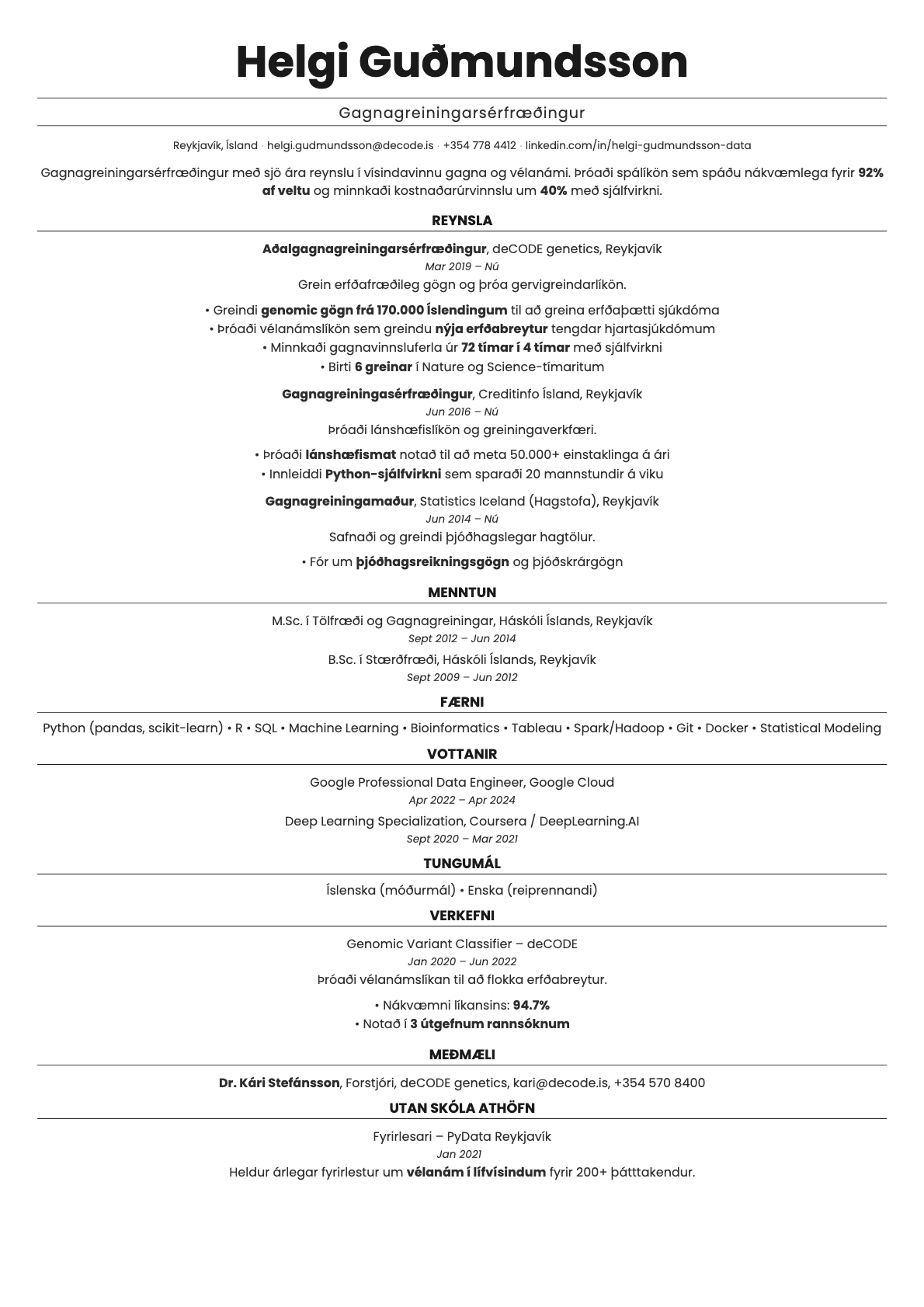 Quartz resume template preview