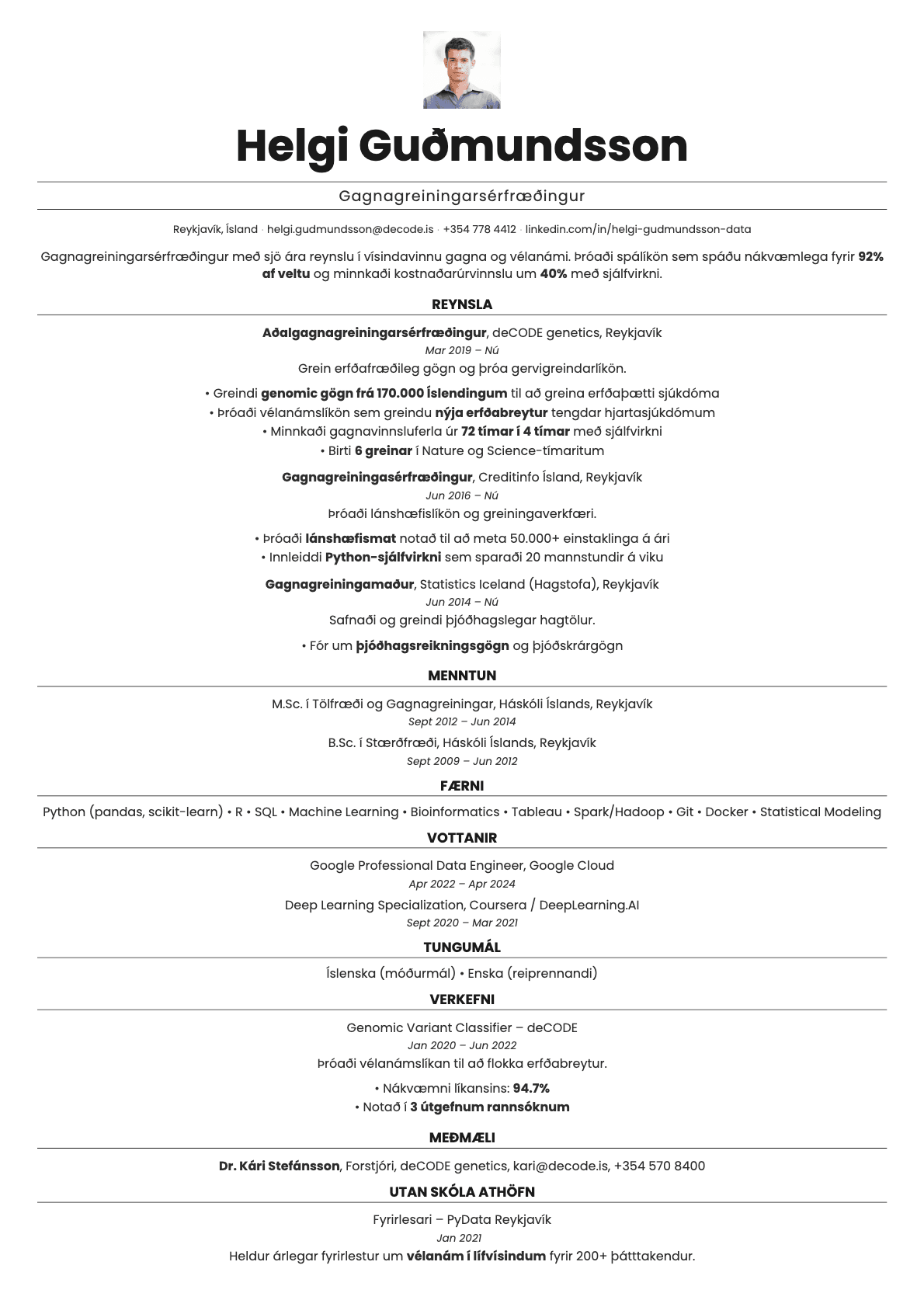 Quartz Photo resume template preview